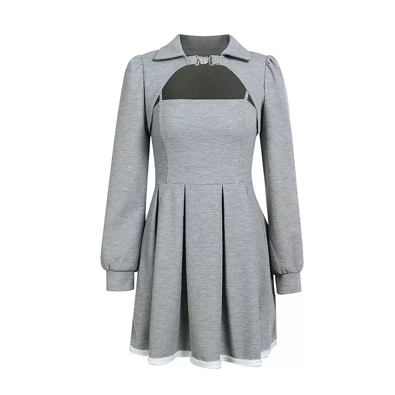 2 Piece Love Buckle Grey Top Overall Dress SD01801