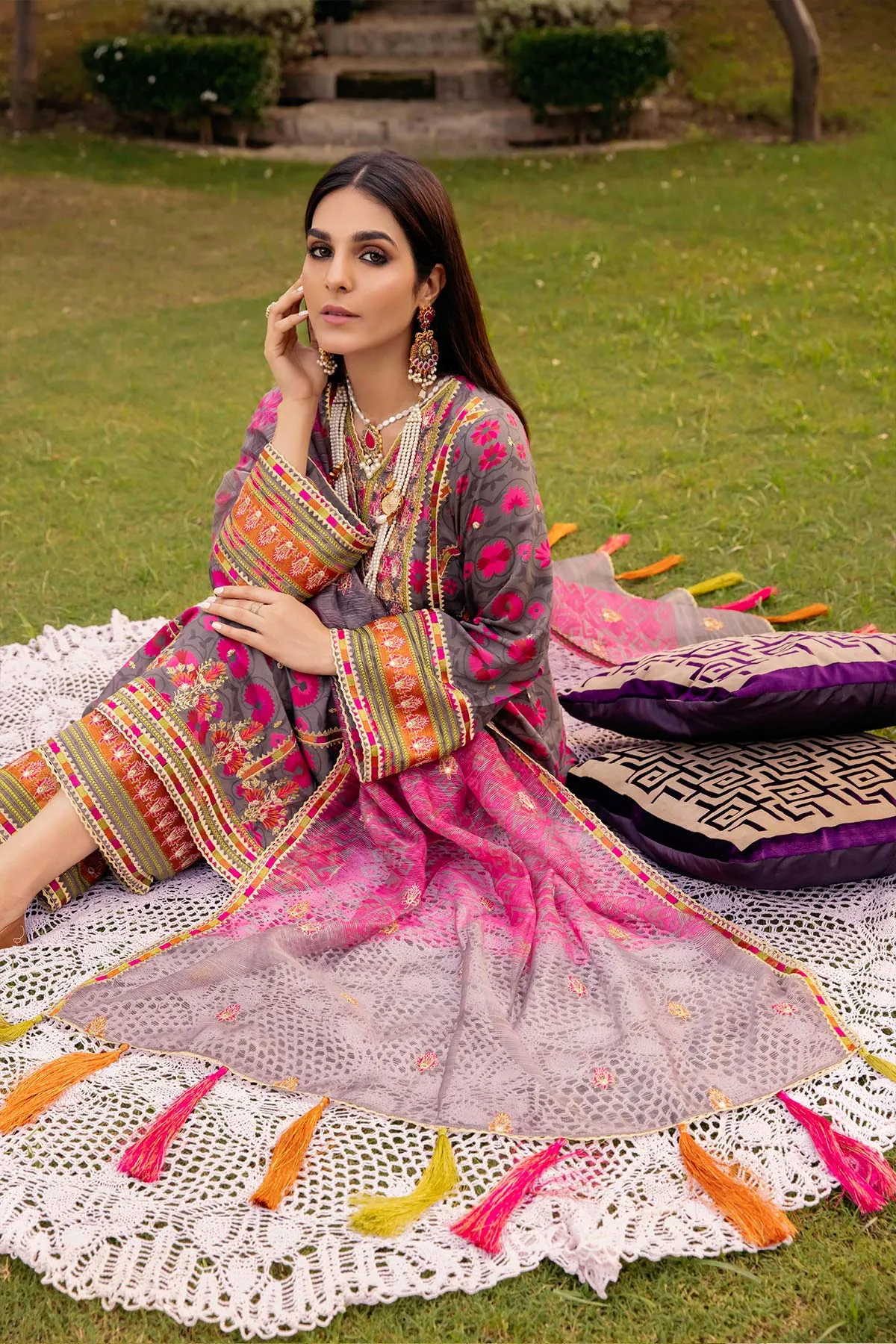 3-Pc Charizma Unstitched Embroidered Swiss Lawn With Chiffon Dupatta CSM-3-05