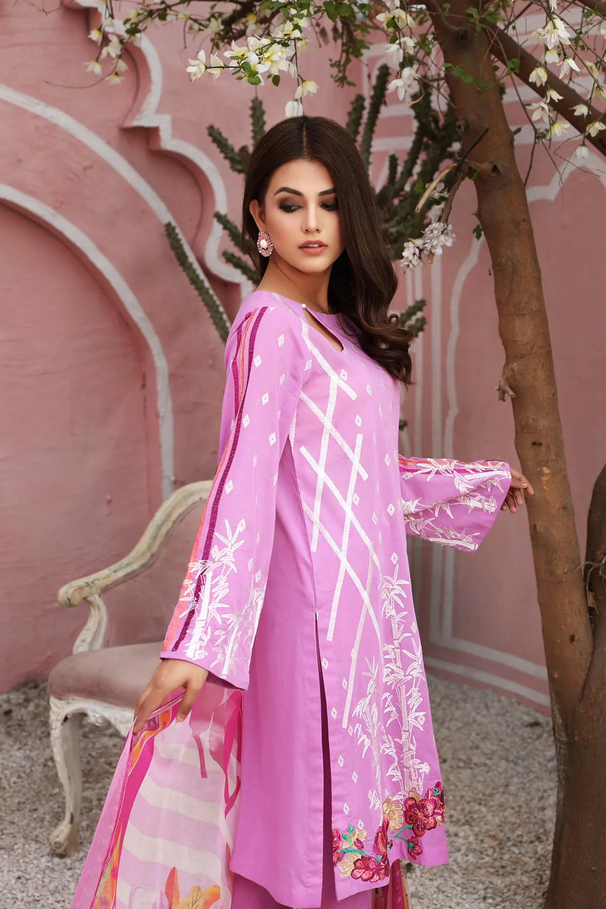 3-piece Unstitched Embroidered Swiss With Chiffon Dupatta CM-06