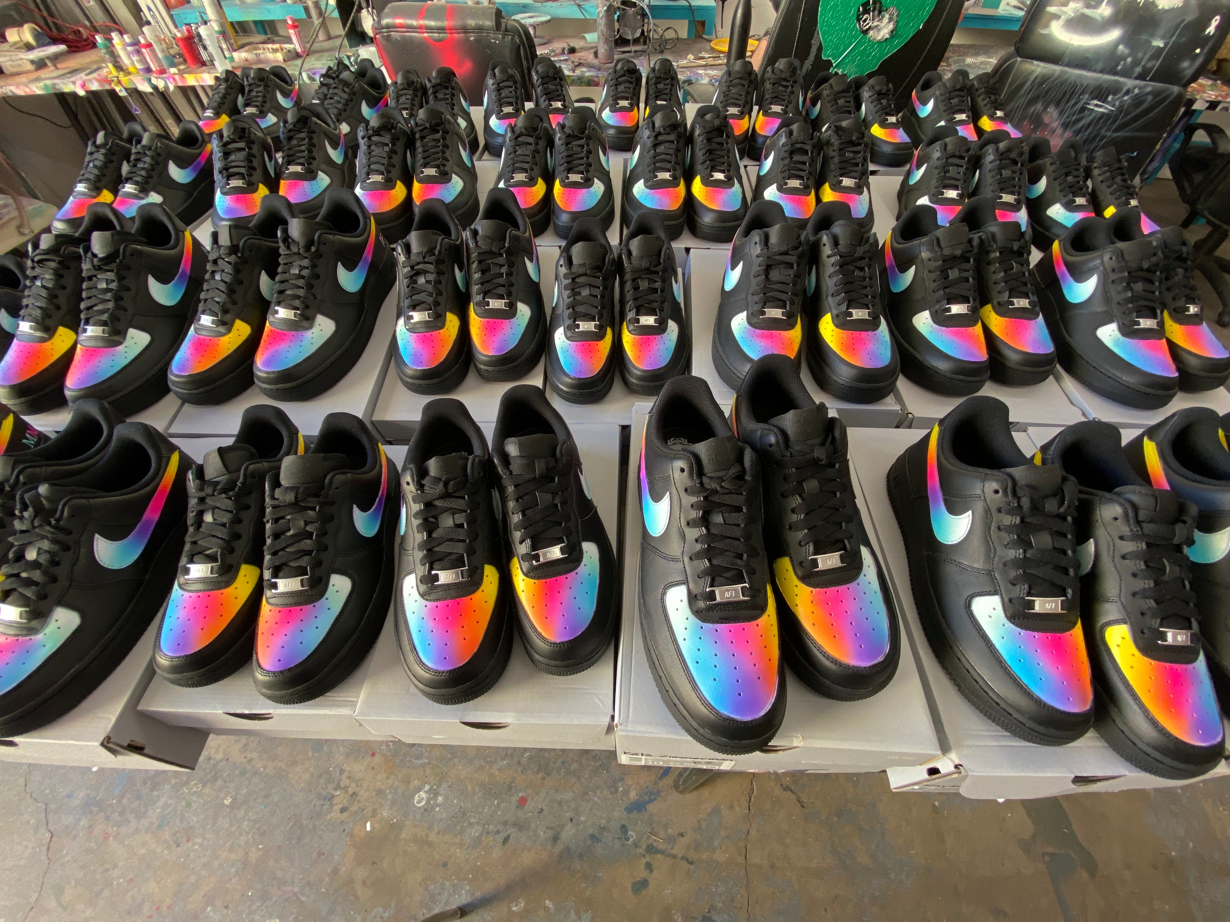 32 Pairs of Custom Hand Painted Black Nike AF1 Lows - Sinful Colors/ Initials  - Custom Order