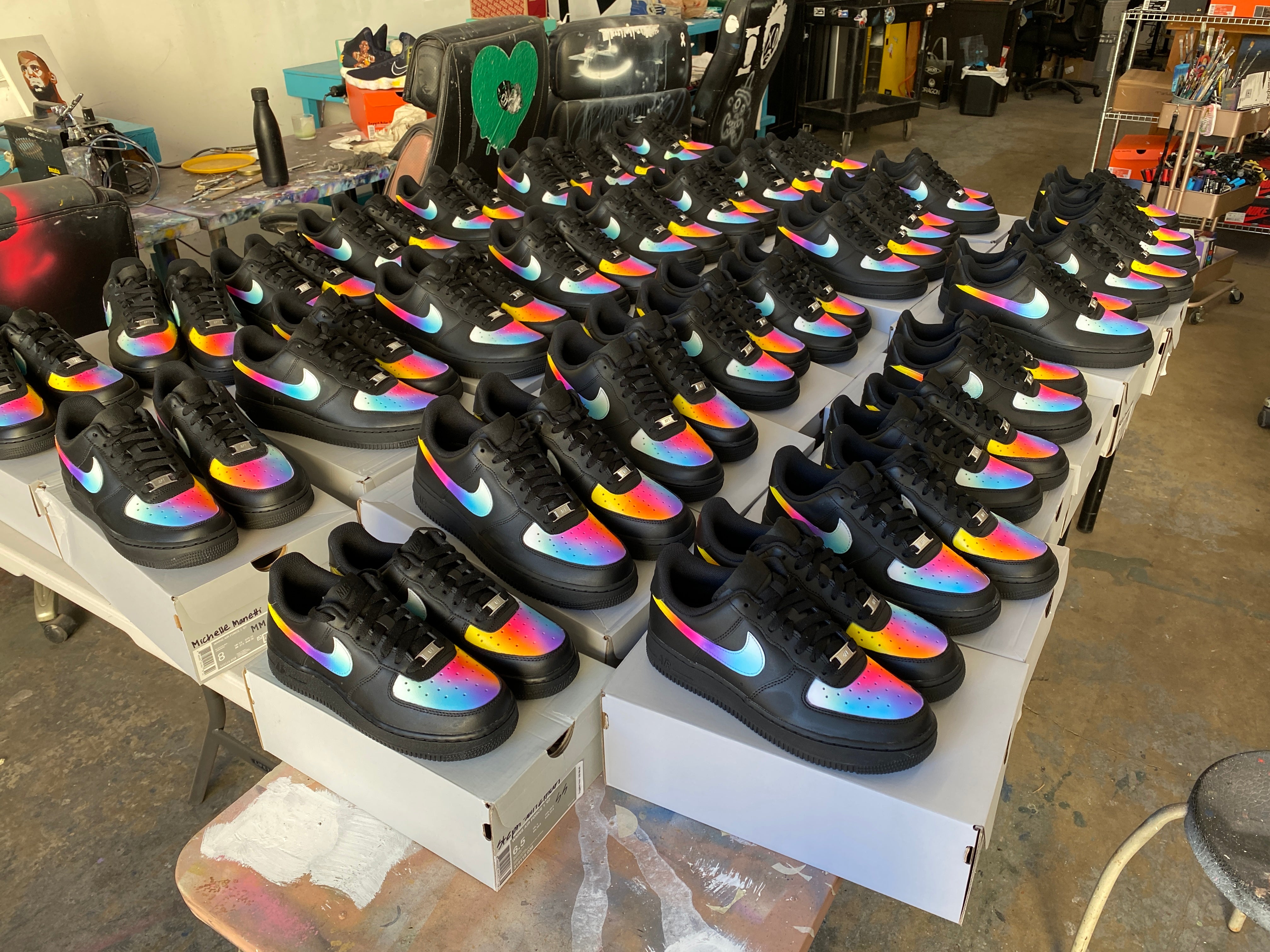 32 Pairs of Custom Hand Painted Black Nike AF1 Lows - Sinful Colors/ Initials  - Custom Order