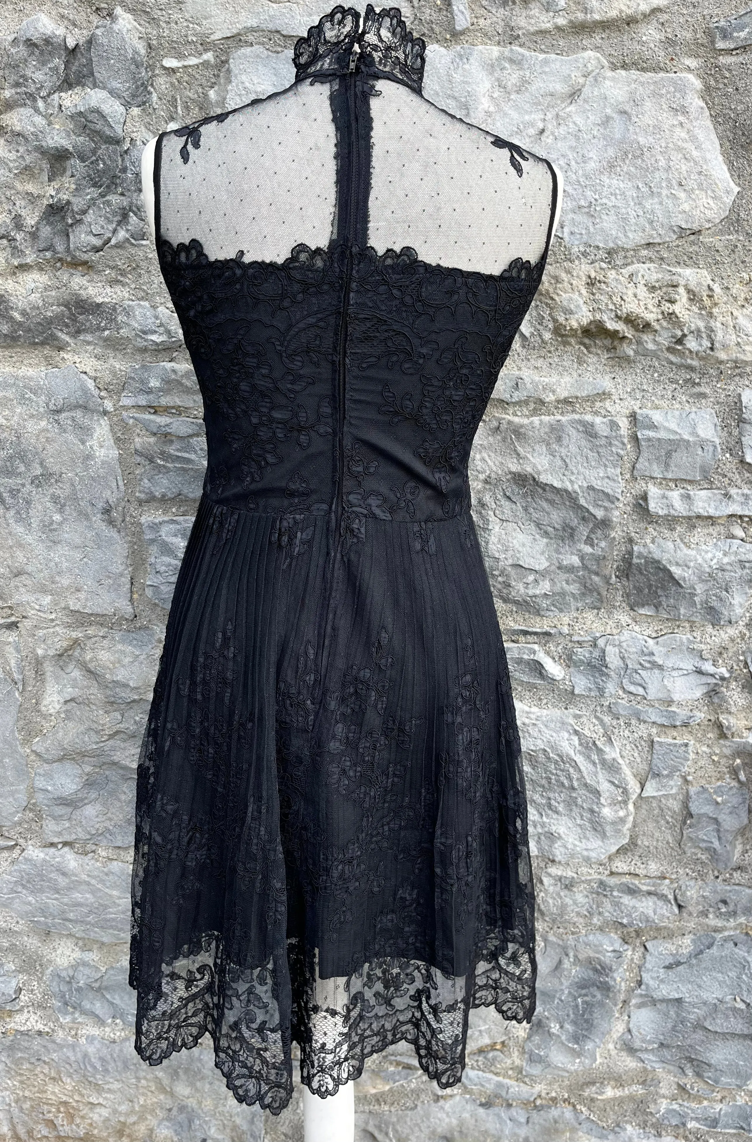 70s black lace dress uk 8