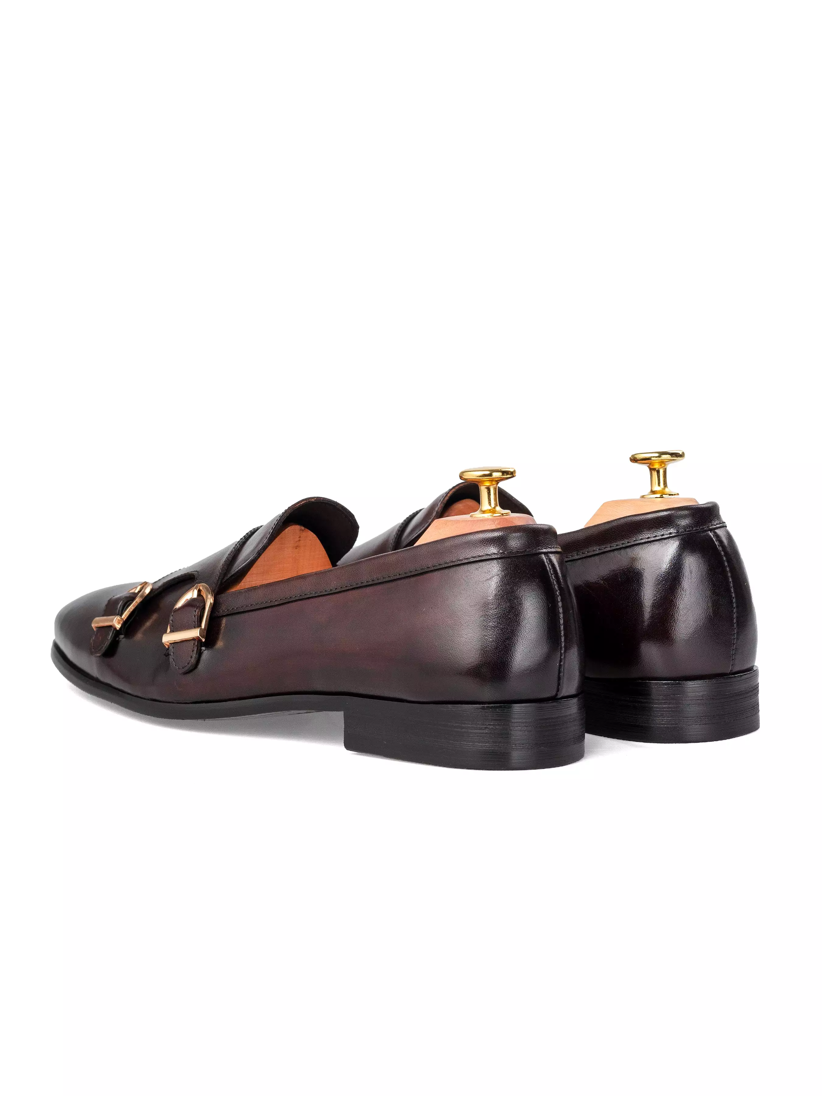 Alfeo Loafer Slipper - Dark Brown Double Monk Strap (Hand Painted Patina)