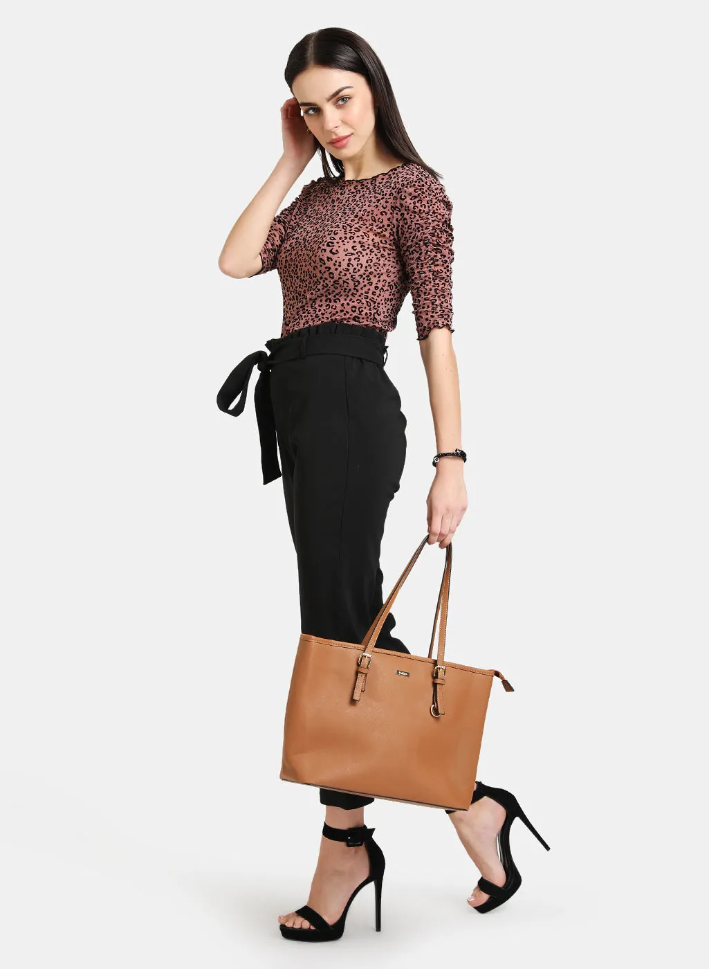 Animal Print Top With Ruched Sleeves