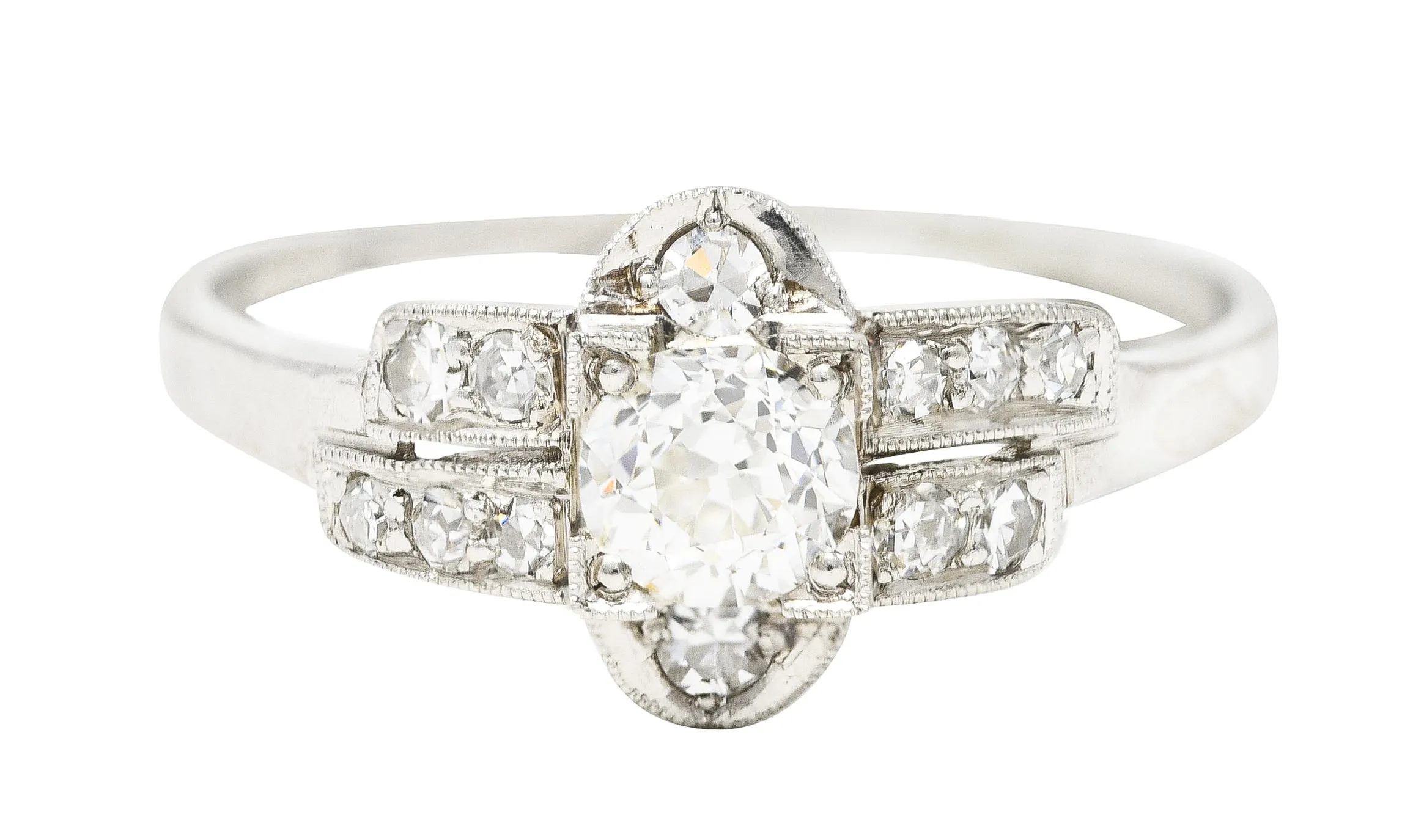 Art Deco 1920 0.51 CTW Old European Cut Diamond Platinum Geometric Antique Engagement Ring