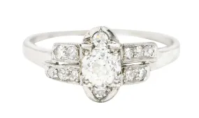 Art Deco 1920 0.51 CTW Old European Cut Diamond Platinum Geometric Antique Engagement Ring