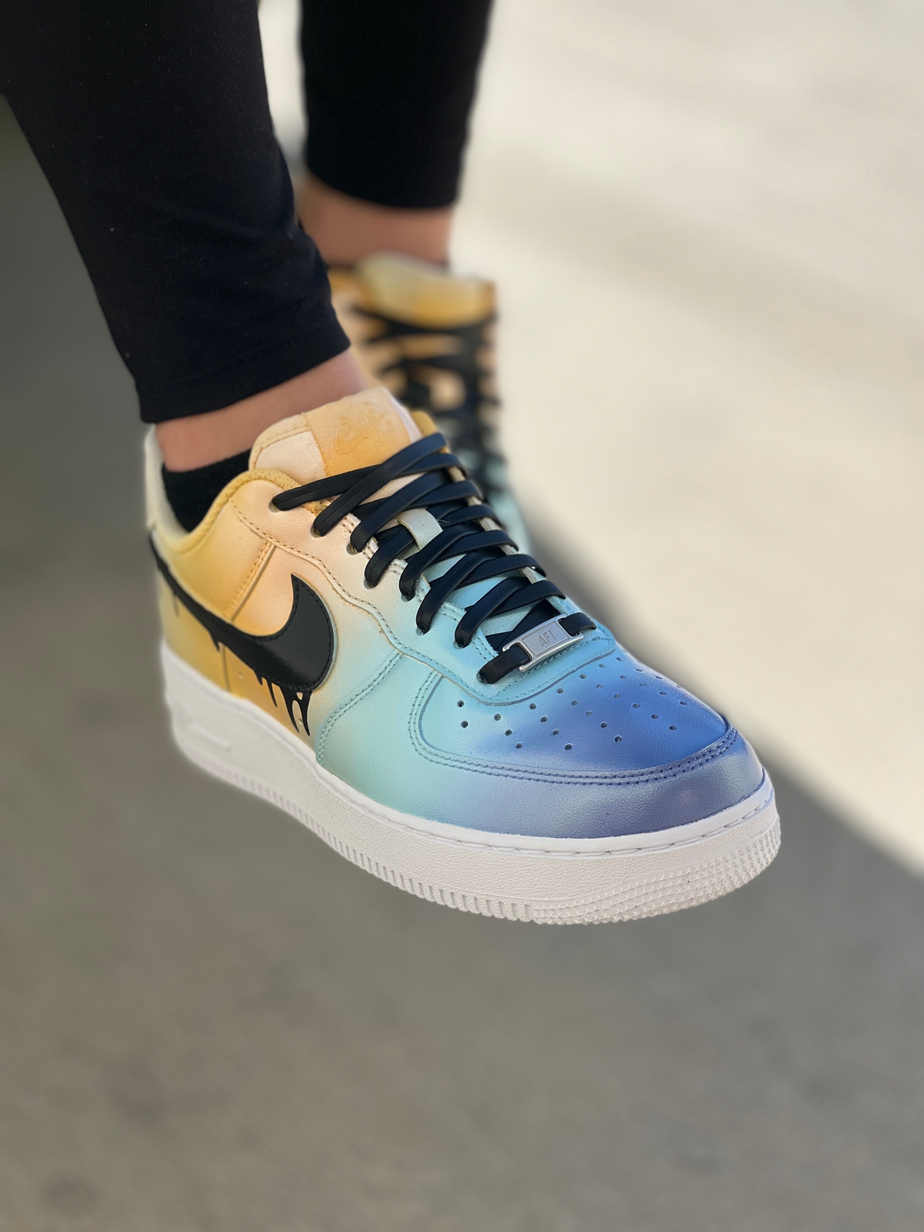 B STREET x NTWRK Custom Hand Painted GLACIAL MELT OMBRE AF1s