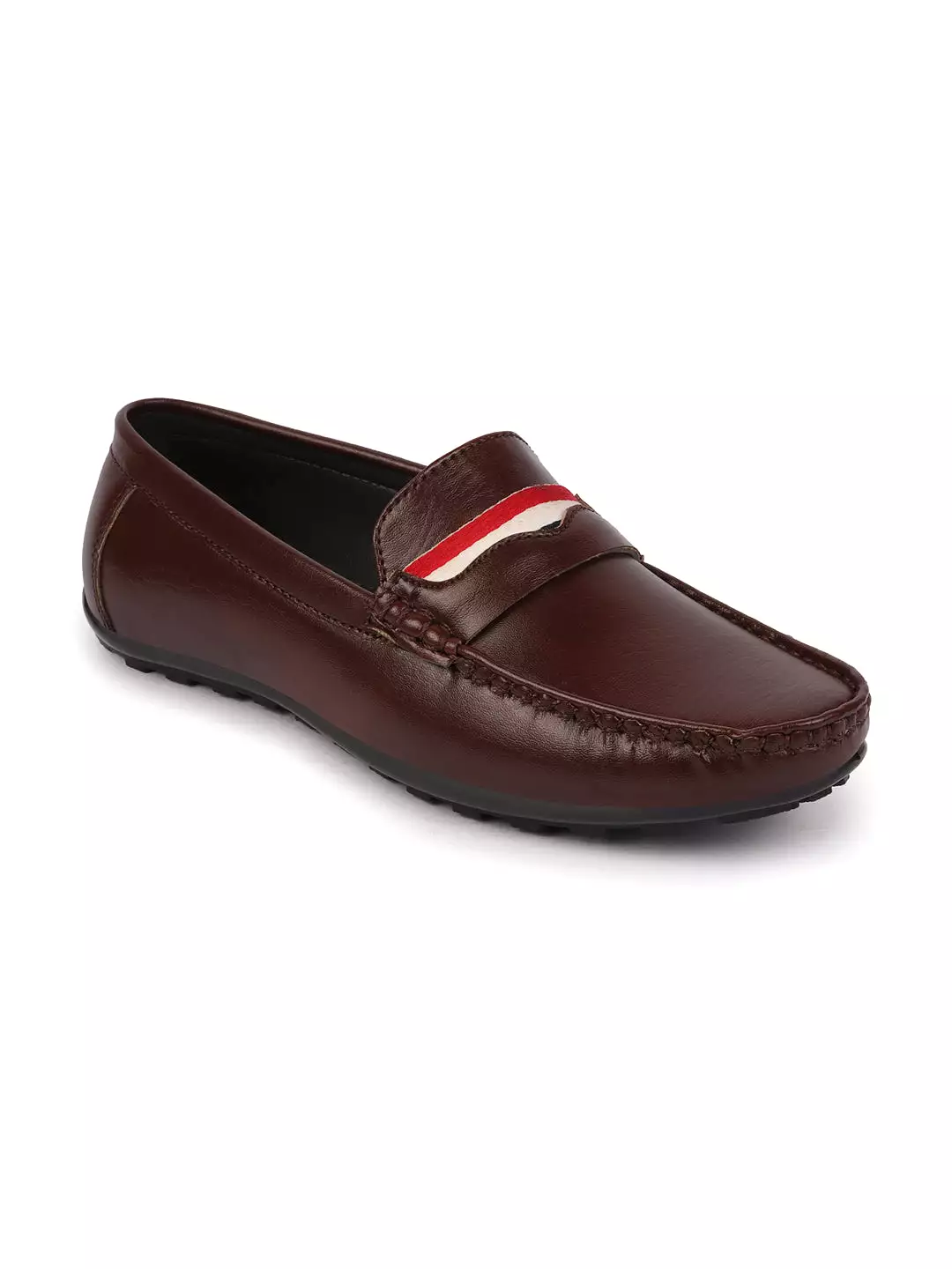 Basics Men Brown Colored Stripe Design Casual Slip On Loafers and Moccasin Shoes