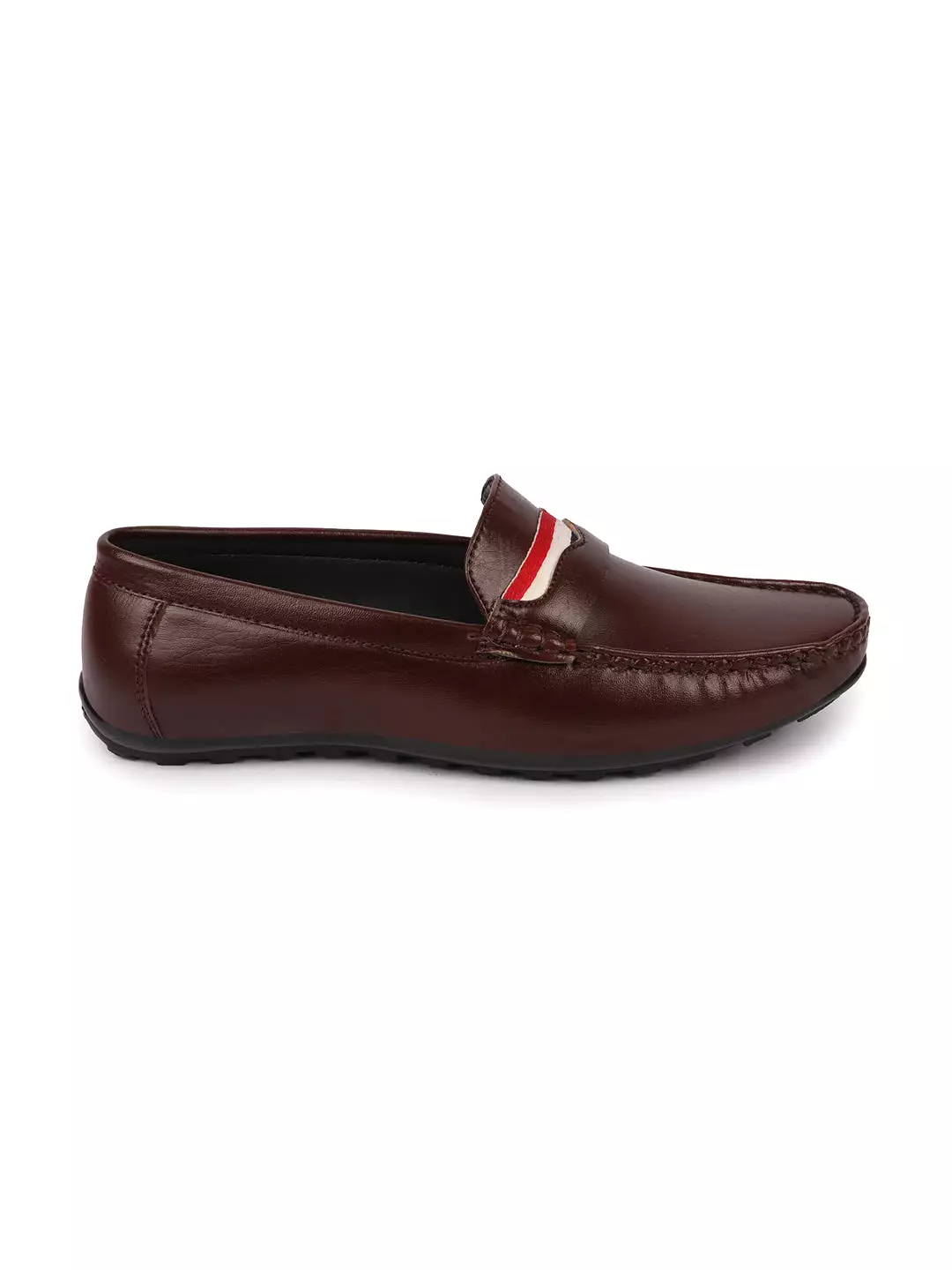 Basics Men Brown Colored Stripe Design Casual Slip On Loafers and Moccasin Shoes