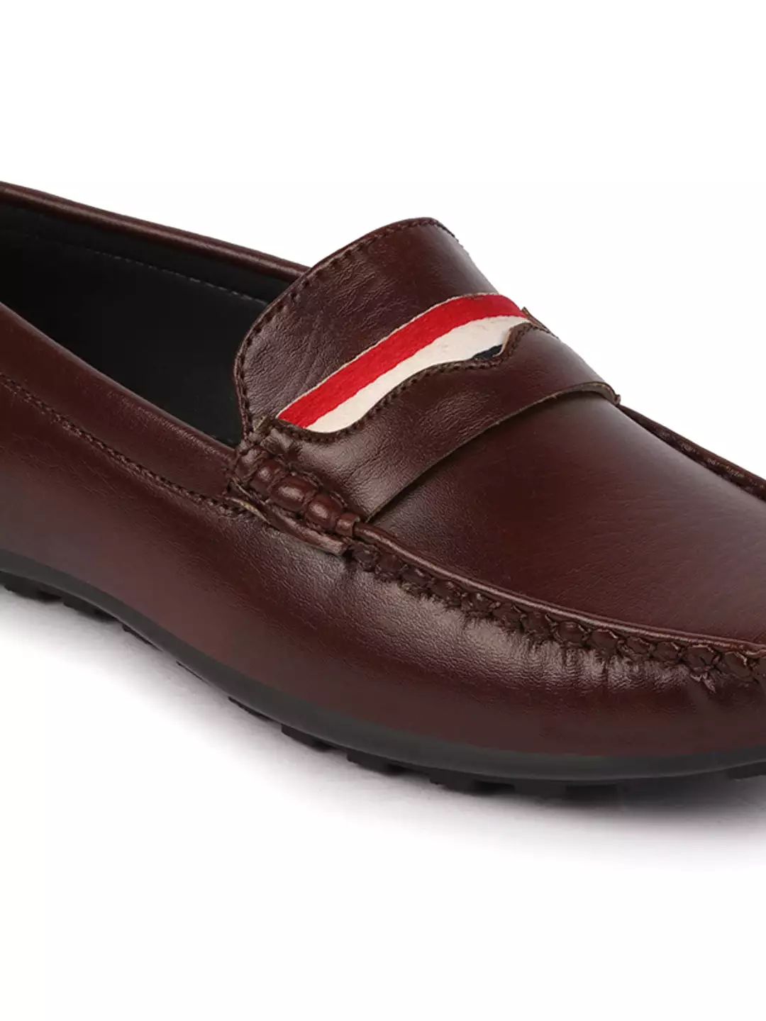 Basics Men Brown Colored Stripe Design Casual Slip On Loafers and Moccasin Shoes