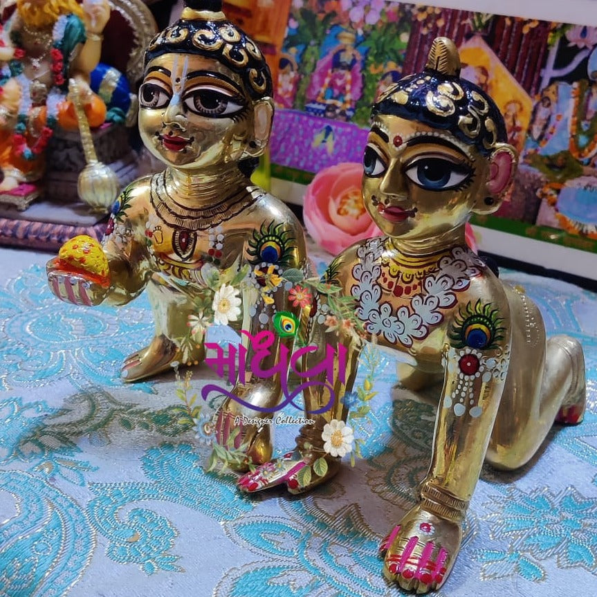 Beautiful Hand painted Asta Datu Laddu Gopal and Radha Rani Murty for Puja -BRIJ001RRLG