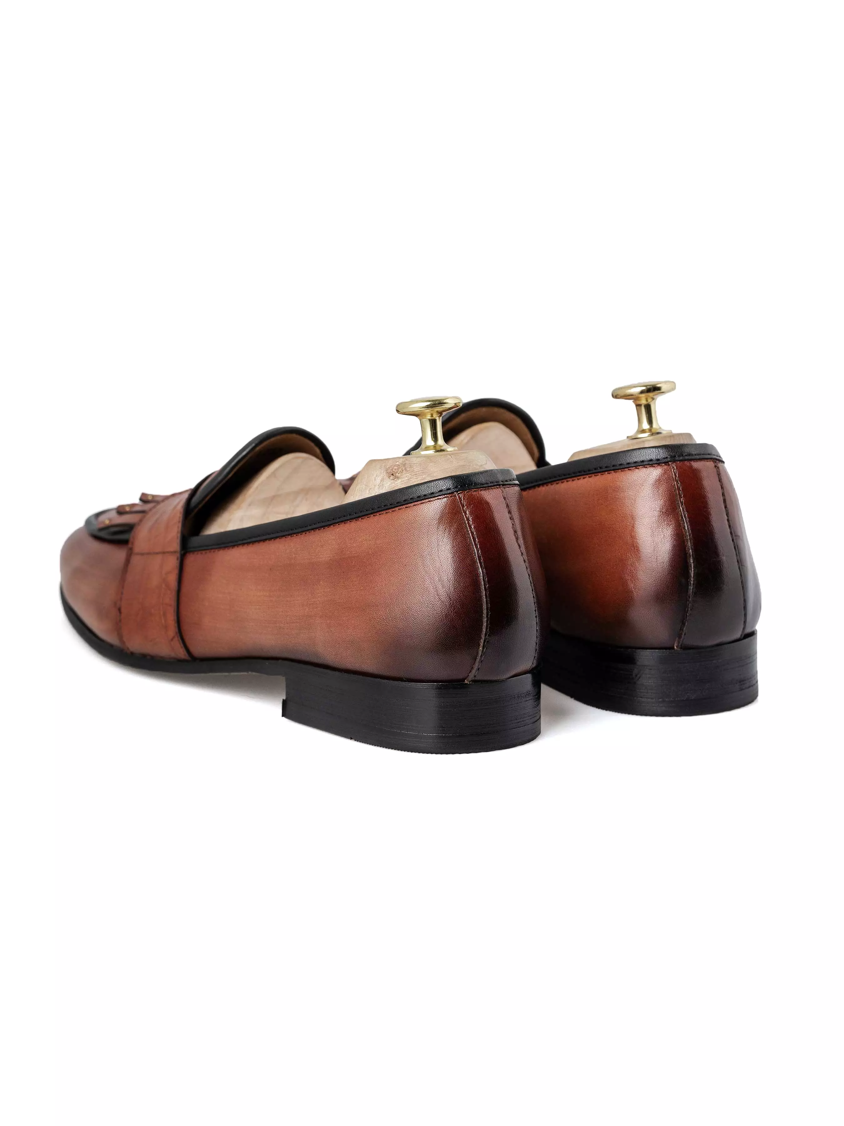 Belgian Loafer - Cognac Tan Phyton Penny Strap with Studded Fringe (Hand Painted Patina)