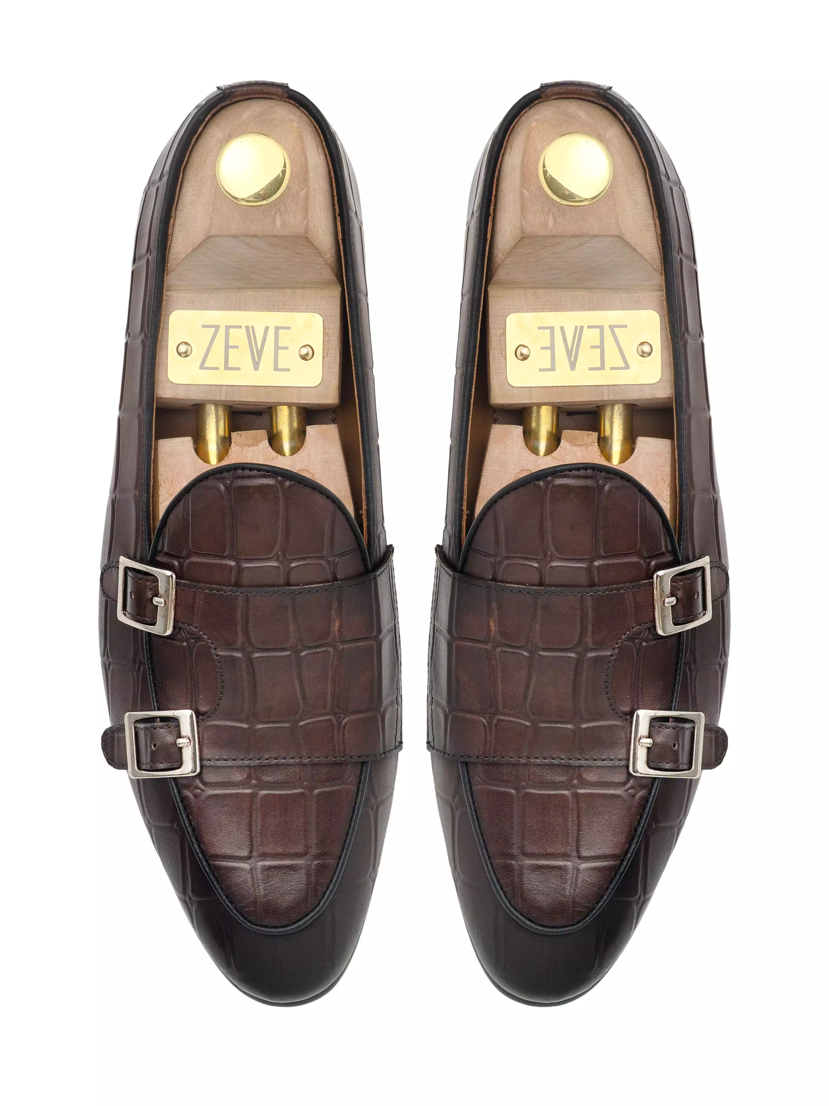 Belgian Loafer - Dark Brown Croco Double Monk Strap (Hand Painted Patina)