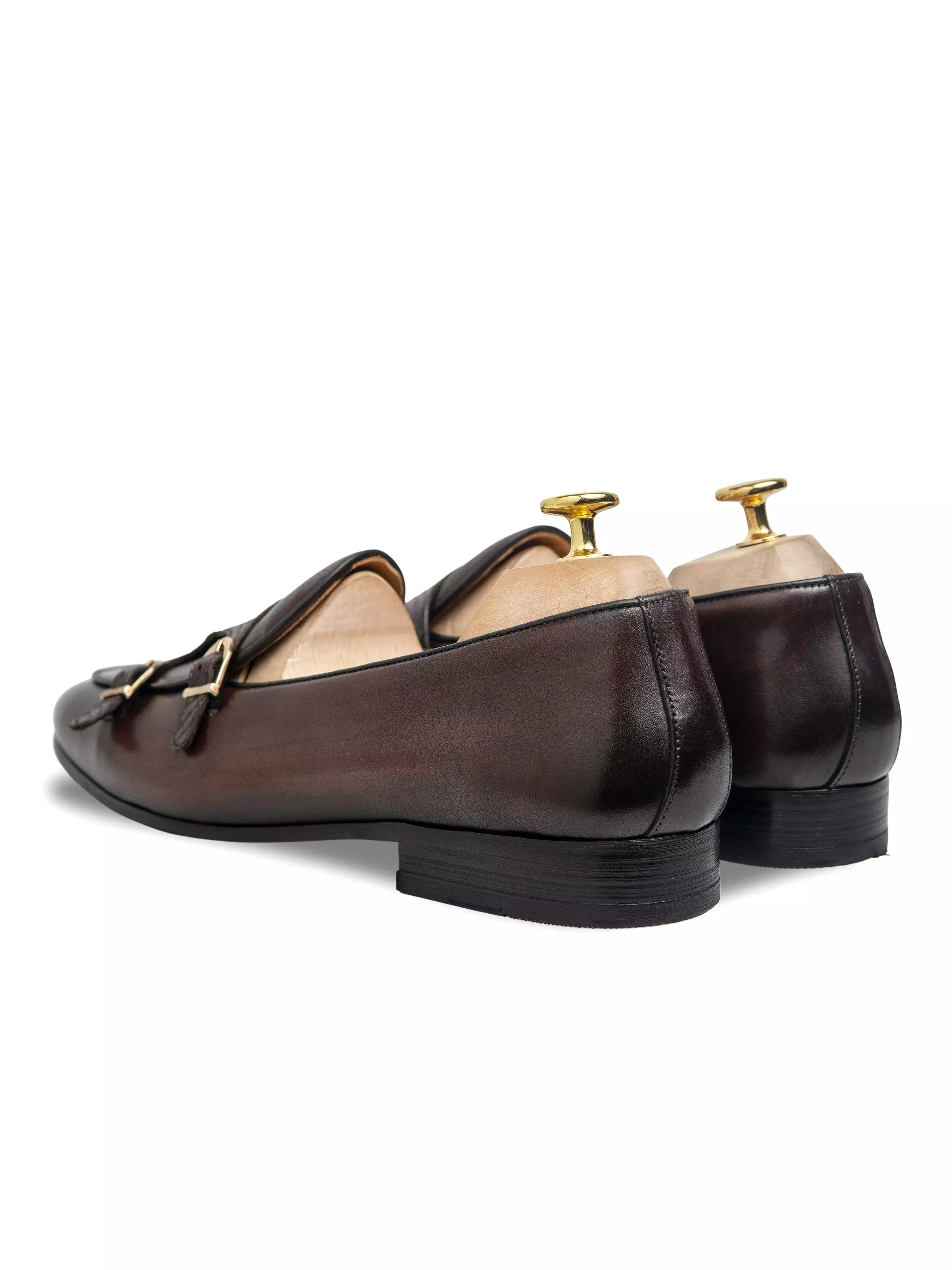 Belgian Loafer - Dark Brown Snake Skin Double Monk Strap (Hand Painted Patina)