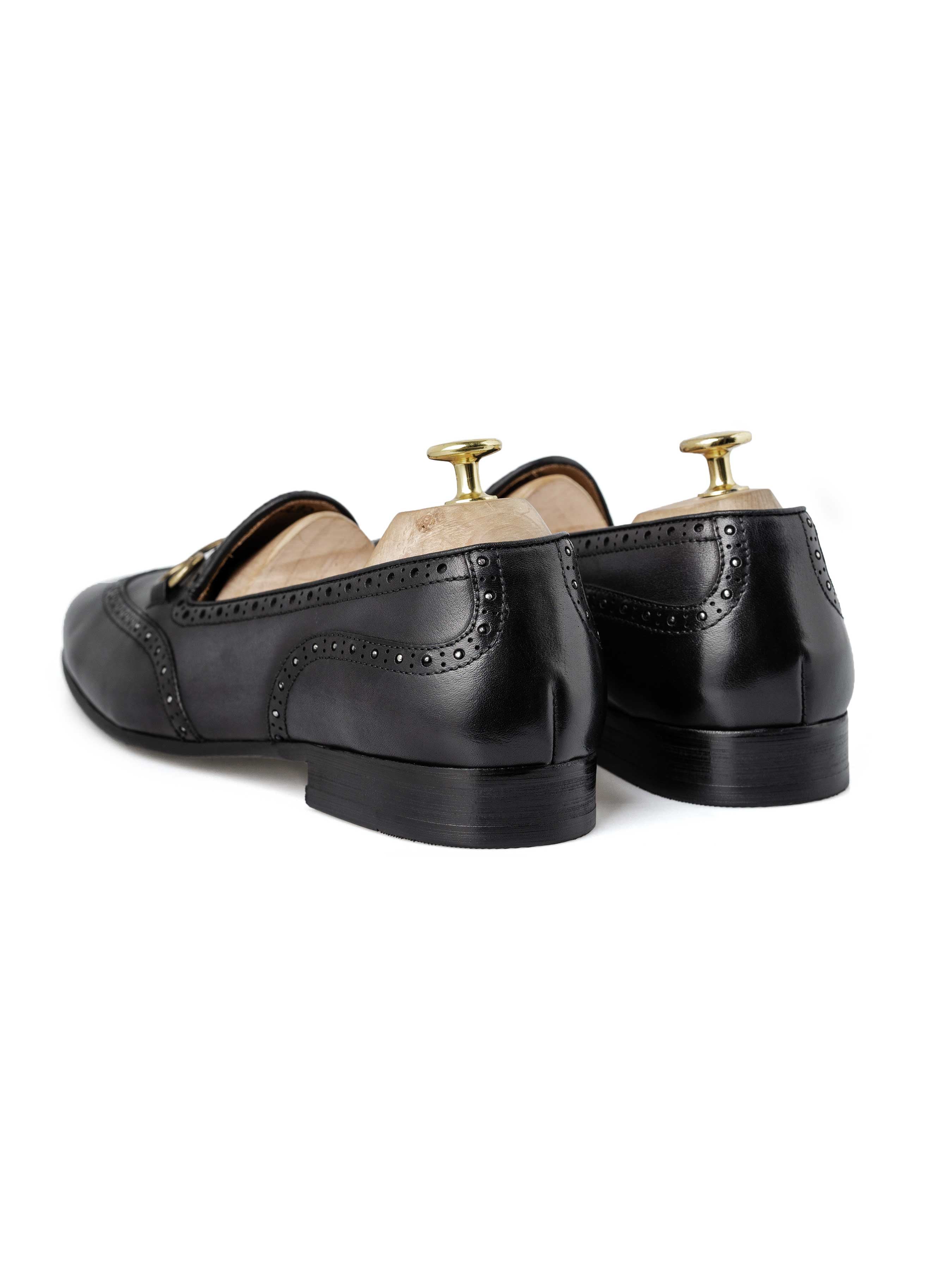 Belgian Loafer Horsebit Buckle - Black Grey with Studded Wingtip (Hand Painted Patina)