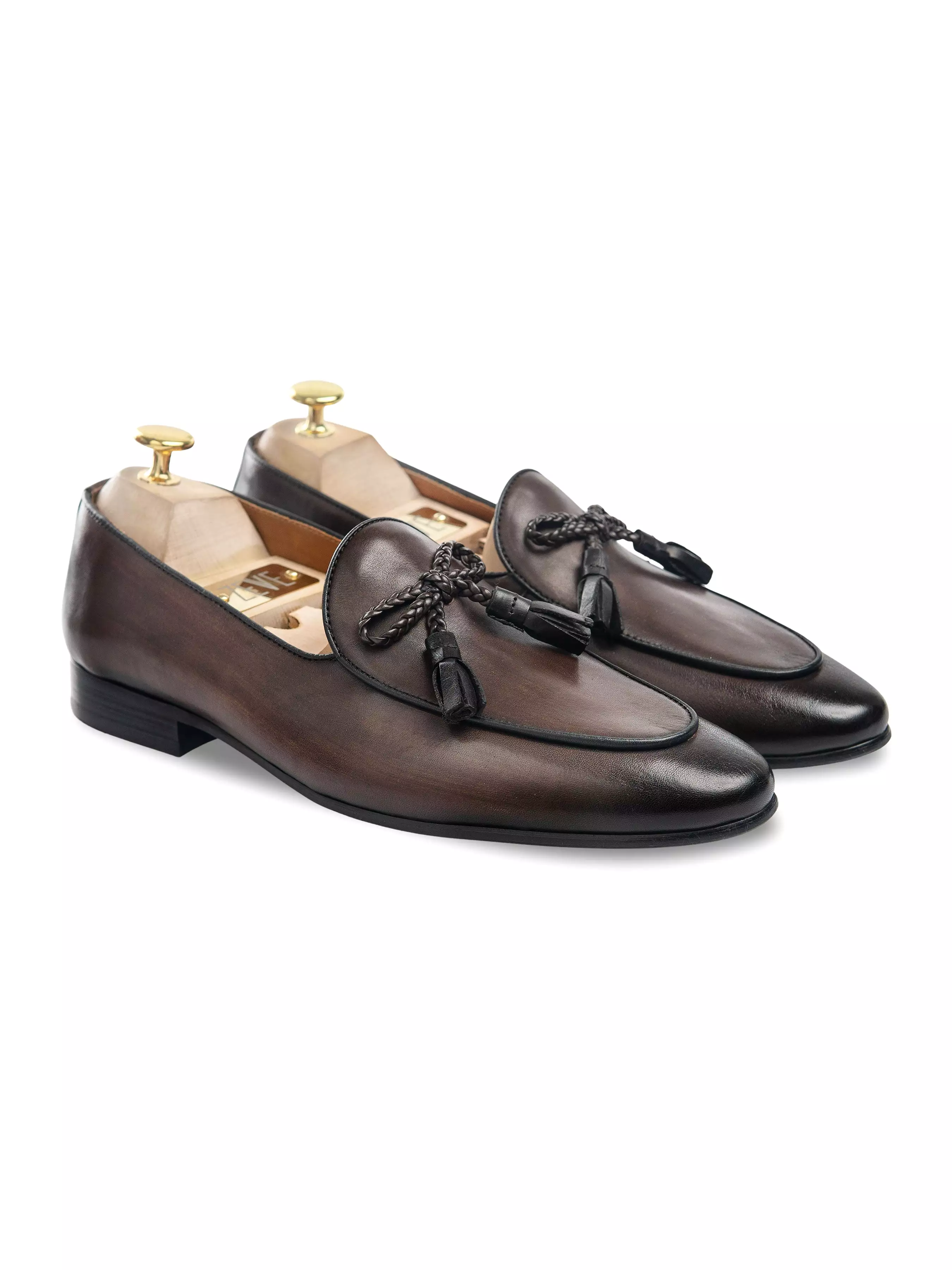 Belgian Loafer Ribbon Tassel -  Dark Brown (Hand Painted Patina)