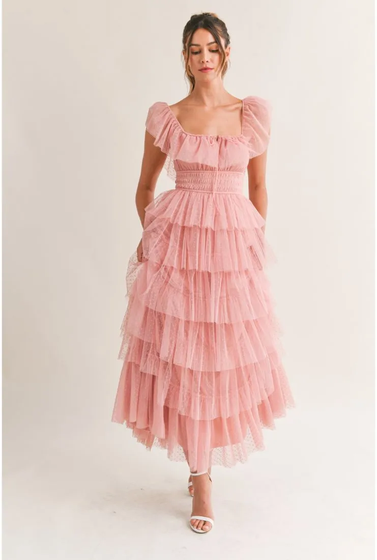 Belle Ruffle Tiered Maxi Dress - Blush Pink