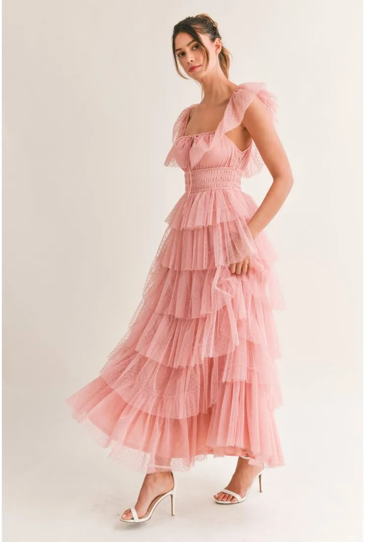 Belle Ruffle Tiered Maxi Dress - Blush Pink