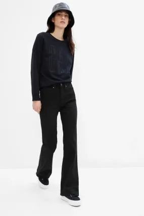 Black 70s Flare High Waisted Stretch Jeans