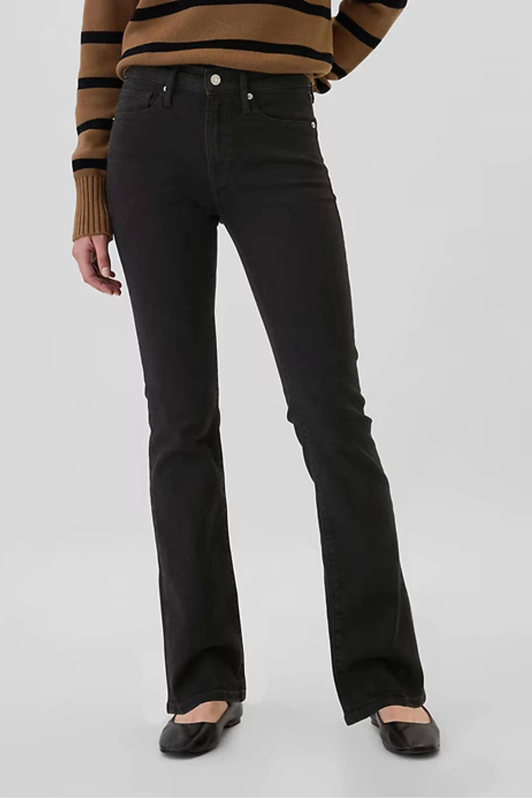 Black 70s Flare High Waisted Stretch Jeans