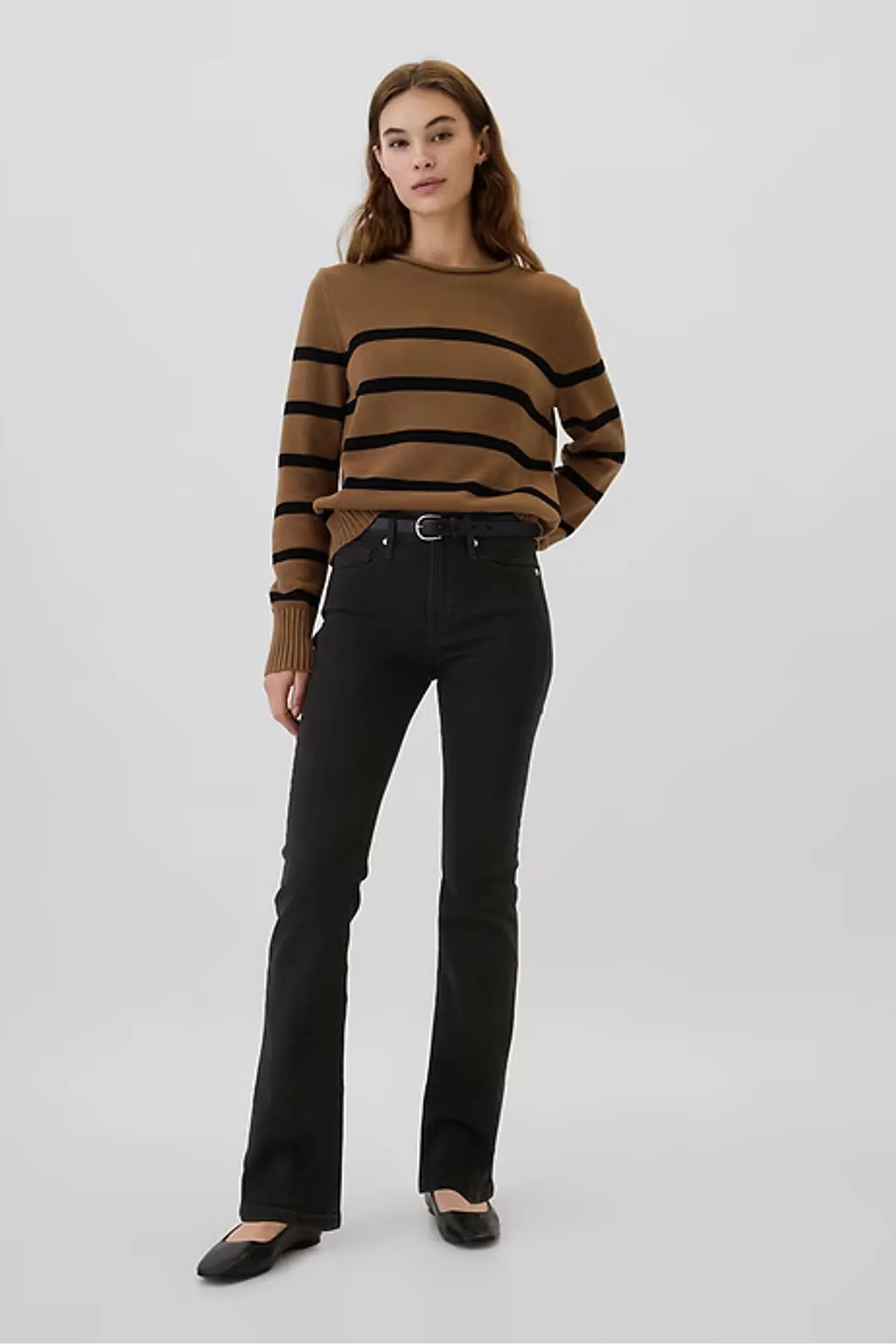 Black 70s Flare High Waisted Stretch Jeans