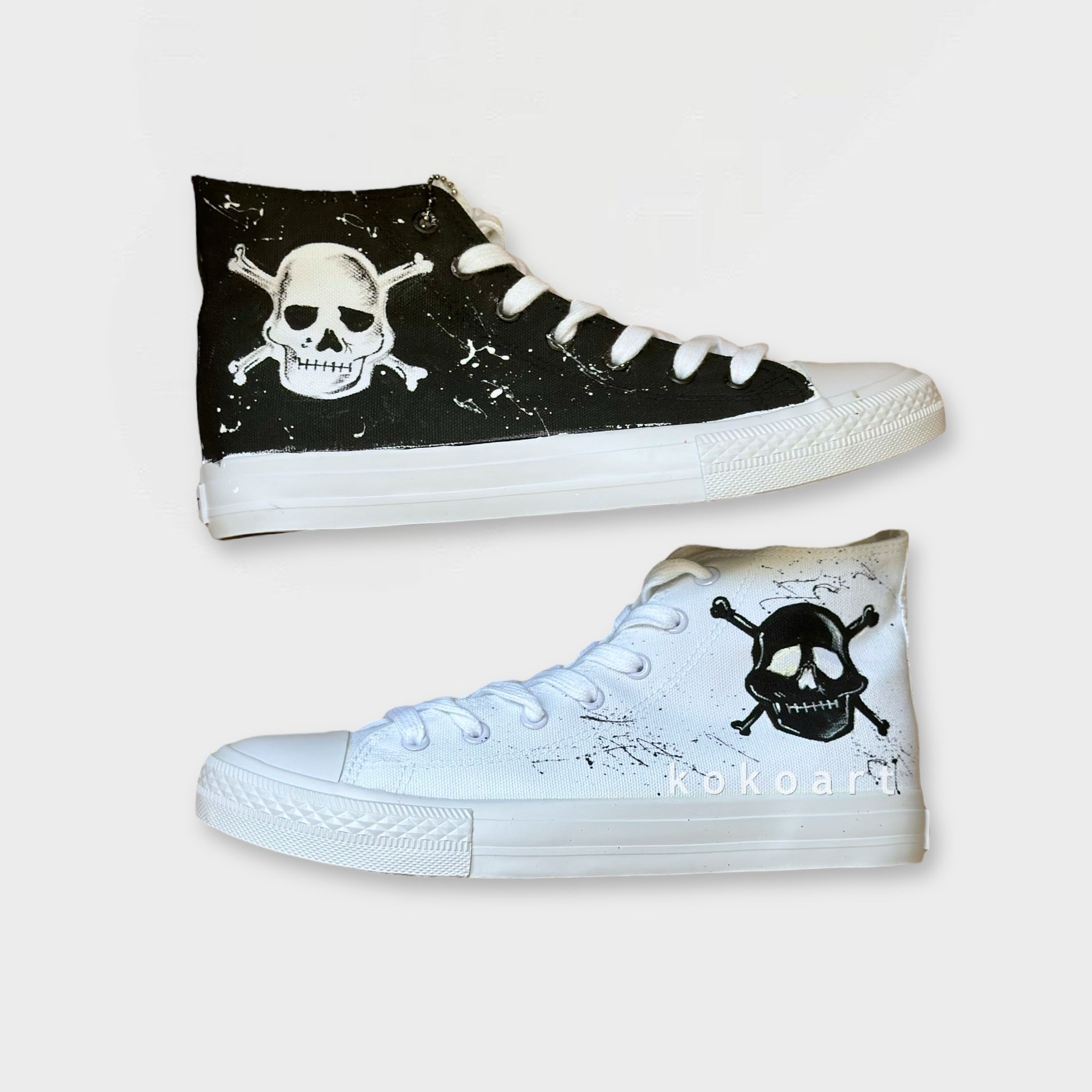 Black and White Skull Hand Painted Shoes