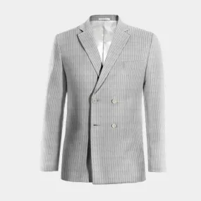  Blazer cruzada gris claro de seersucker a rayas ligera