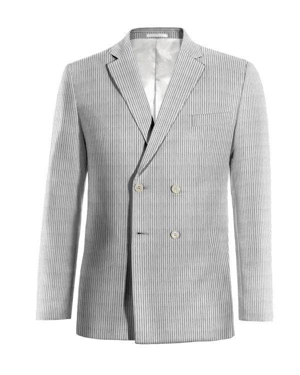  Blazer cruzada gris claro de seersucker a rayas ligera