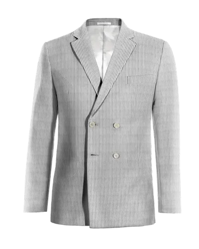  Blazer cruzada gris claro de seersucker a rayas ligera