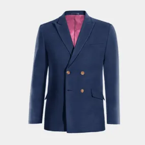  Blazer doble botonadura azul marino de lino solapa en pico