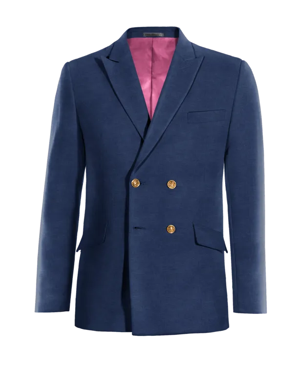  Blazer doble botonadura azul marino de lino solapa en pico