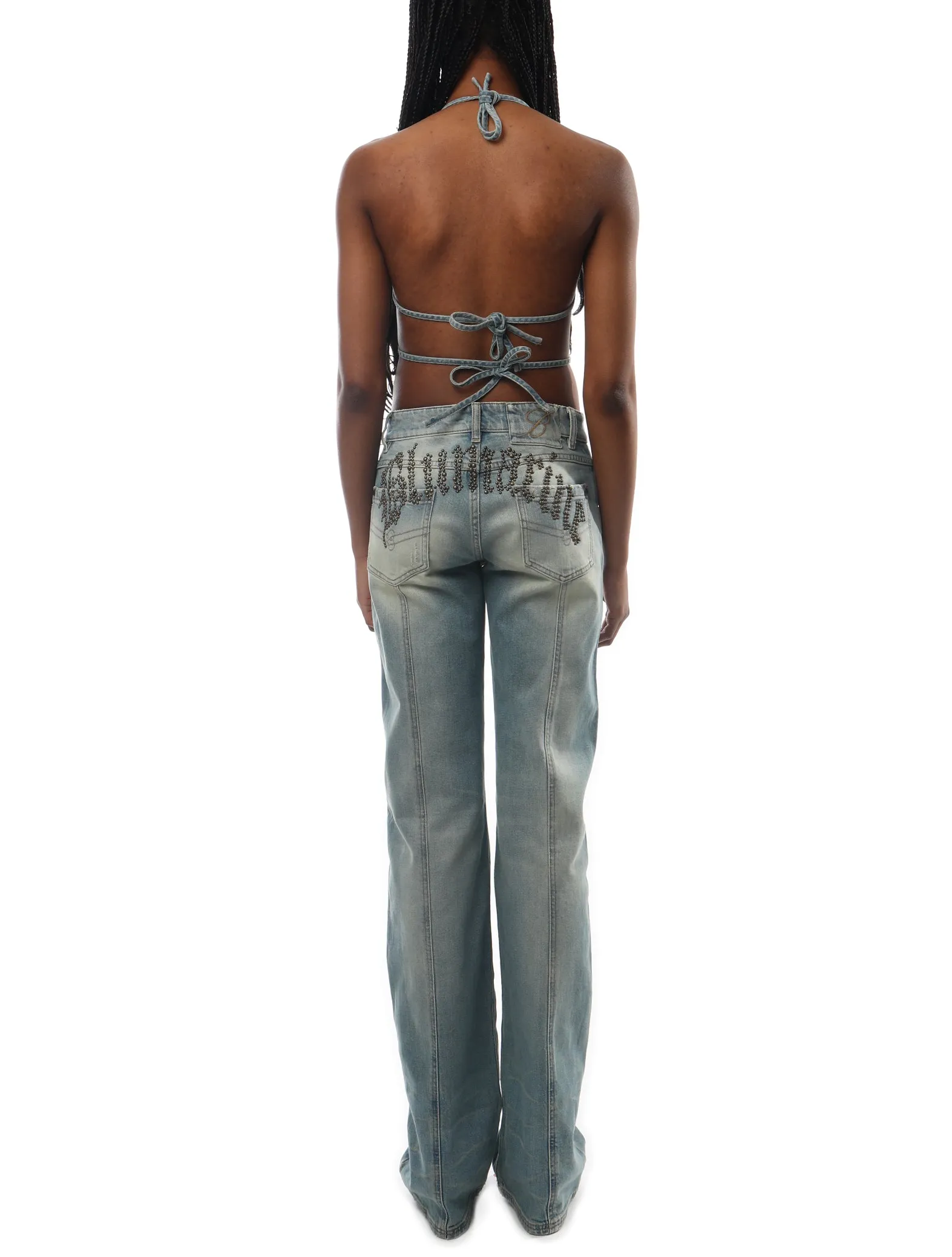 Blumarine Studded Butterfly Denim Top