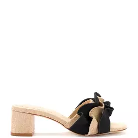 Brigitte Ruffle Mule In Beige and Black Raffia