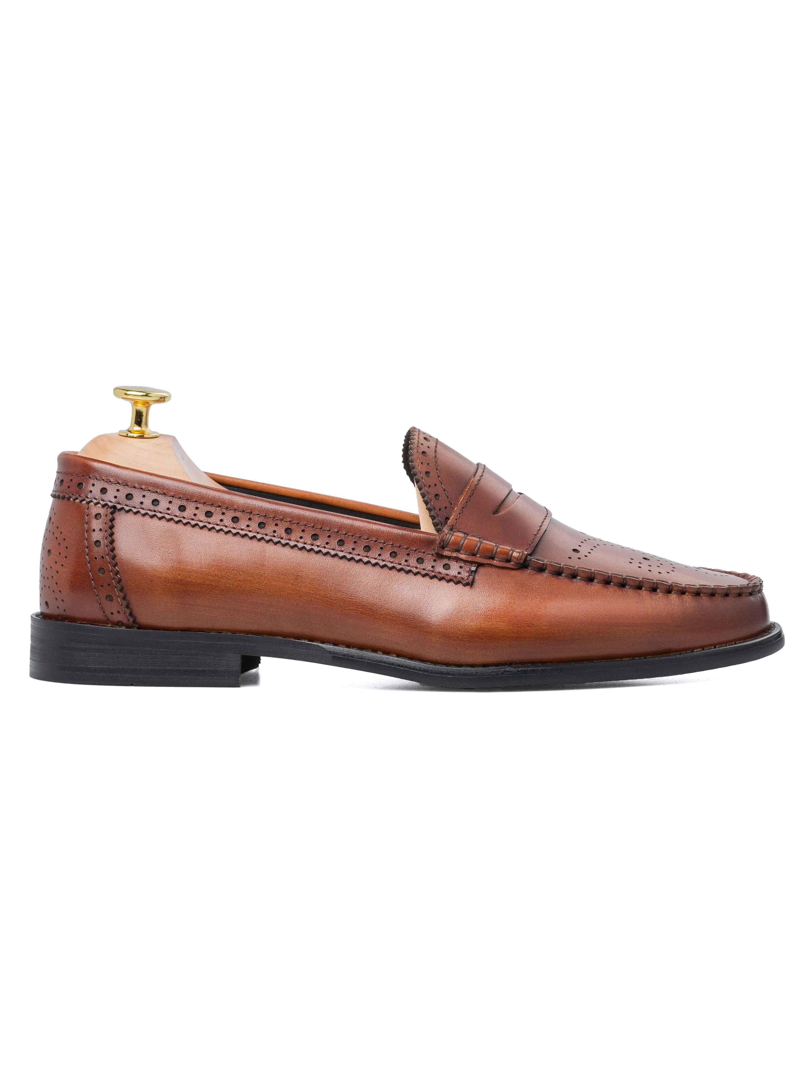 Brogue Penny Loafer - Cognac Tan