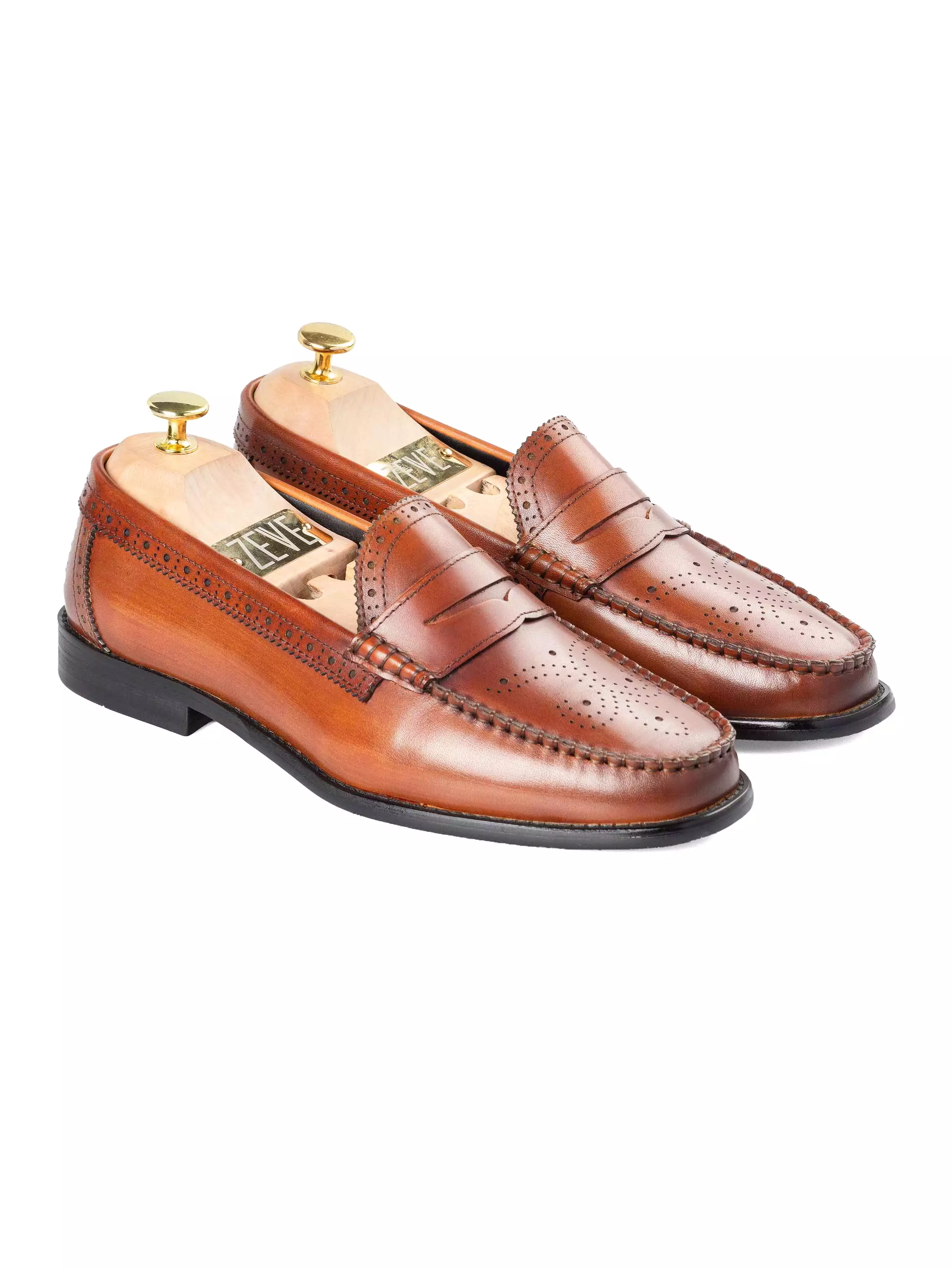 Brogue Penny Loafer - Cognac Tan