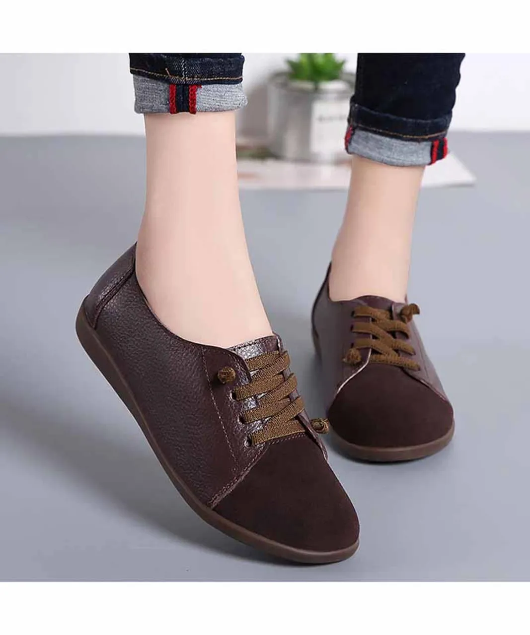 Brown casual suede splicing lace up shoe sneaker