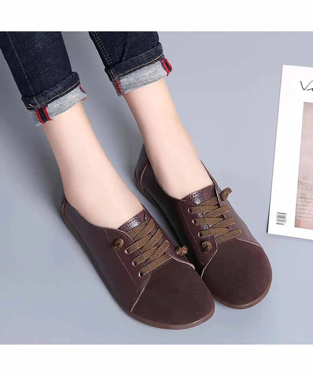 Brown casual suede splicing lace up shoe sneaker