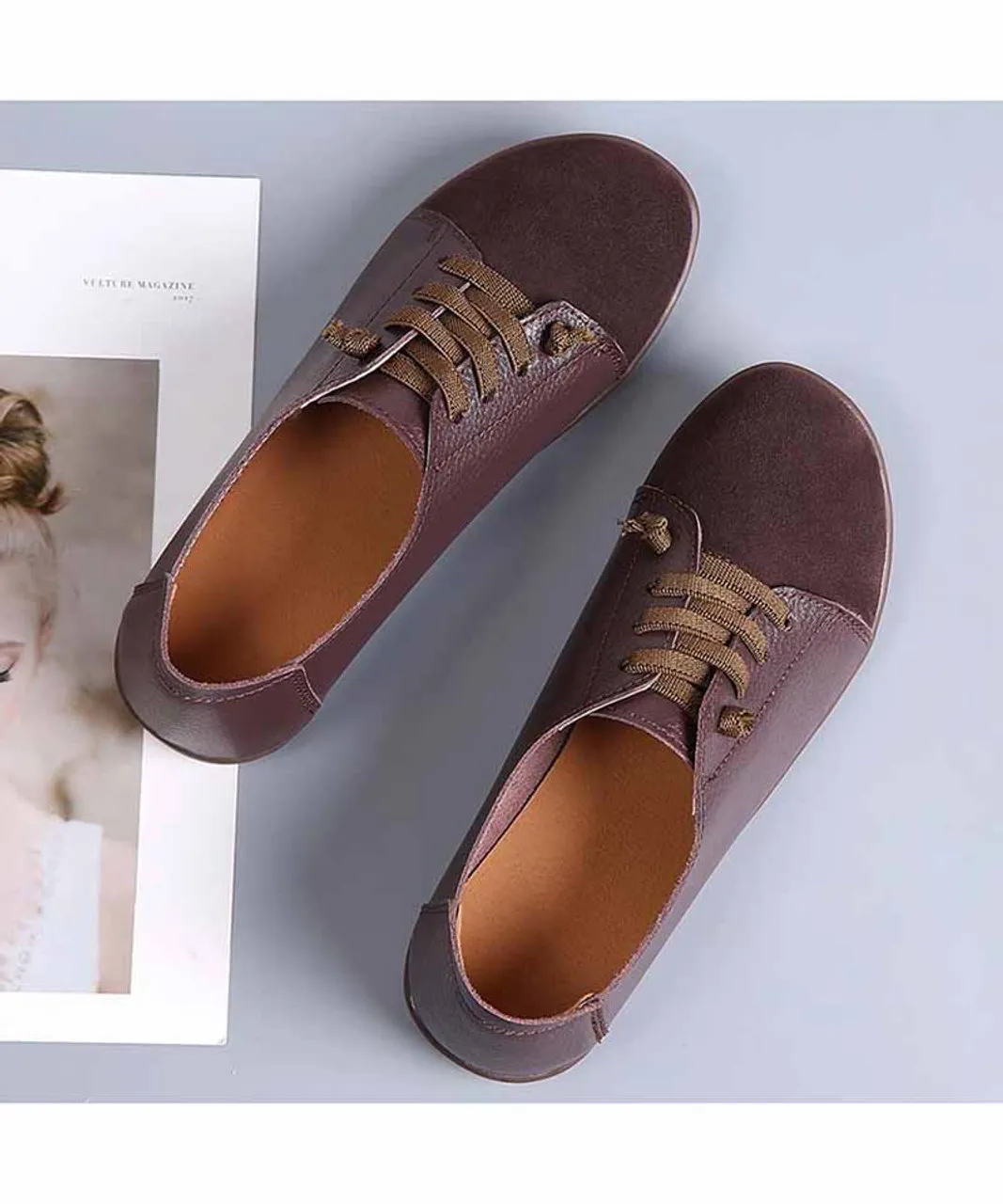 Brown casual suede splicing lace up shoe sneaker