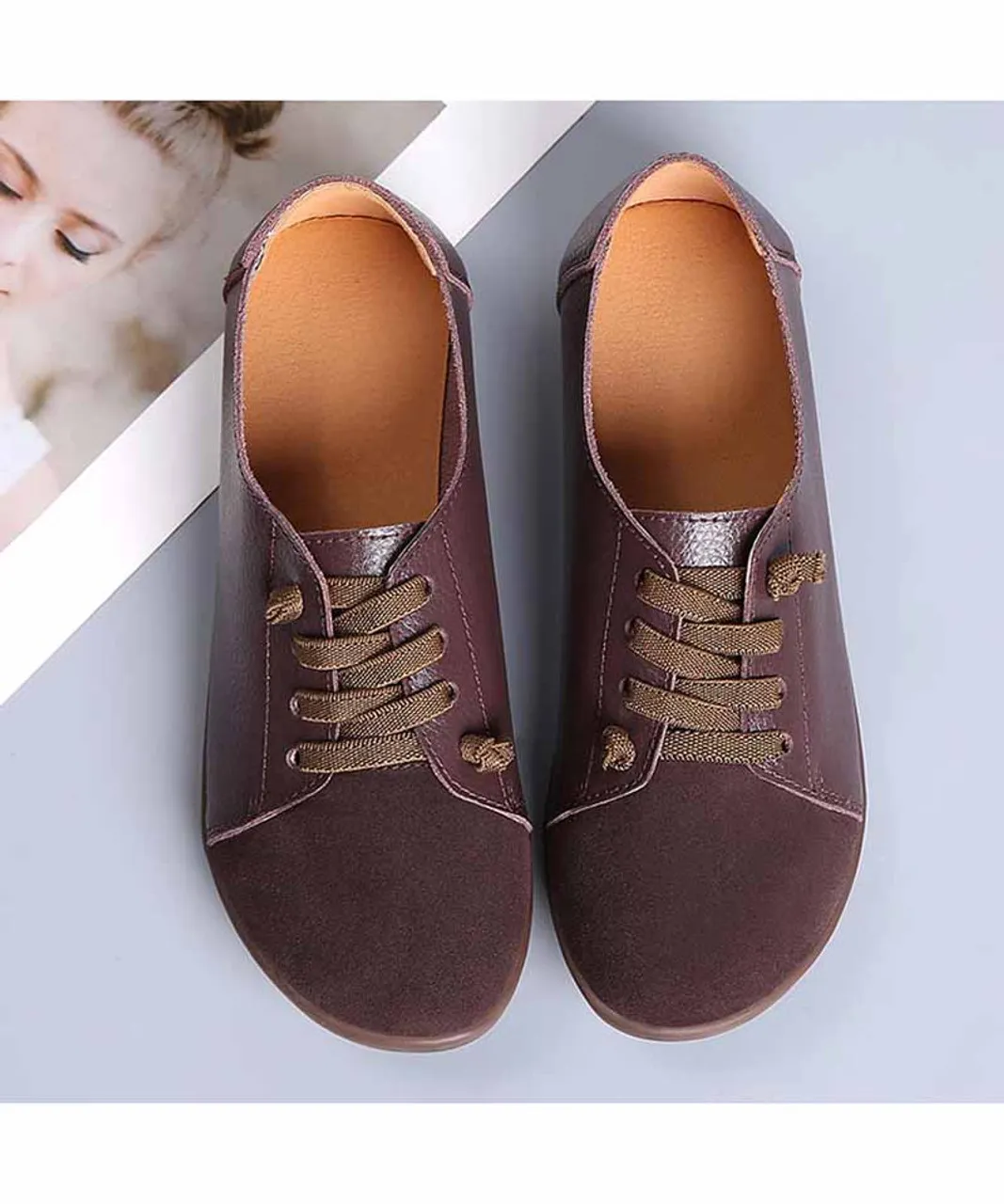 Brown casual suede splicing lace up shoe sneaker