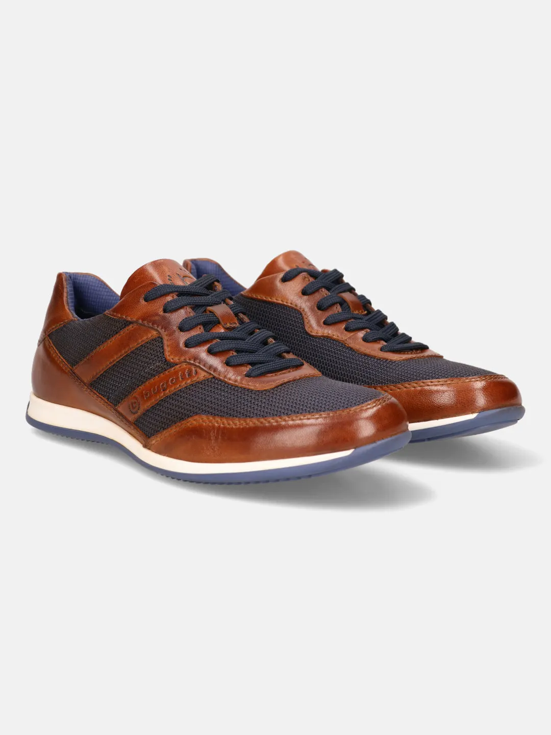 bugatti Cognac & Dark Blue Premium Leather Sneakers