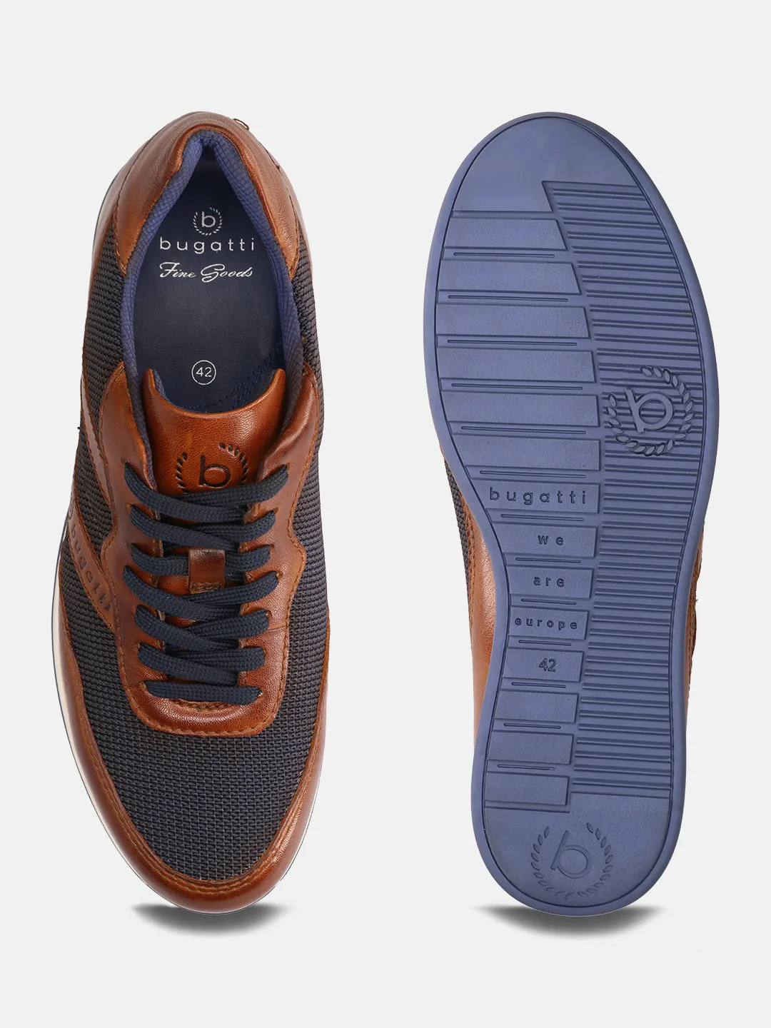 bugatti Cognac & Dark Blue Premium Leather Sneakers