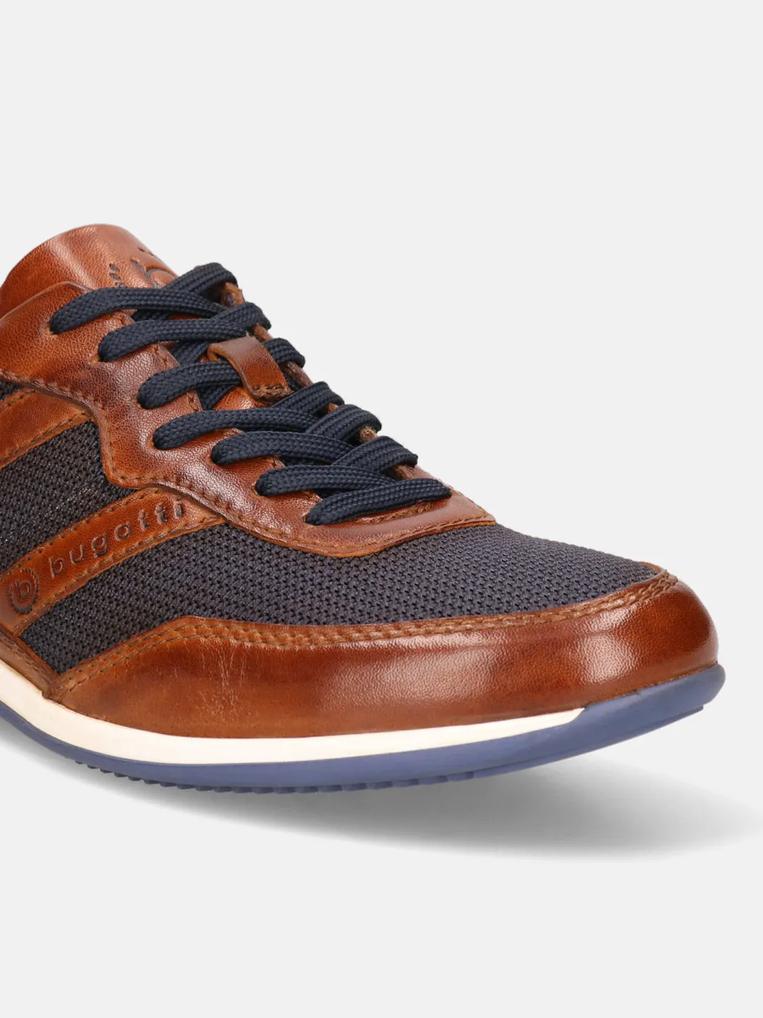 bugatti Cognac & Dark Blue Premium Leather Sneakers