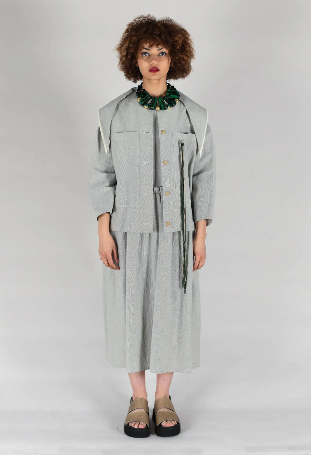 Butterfly Sleeve Smock Dress in Light Grey