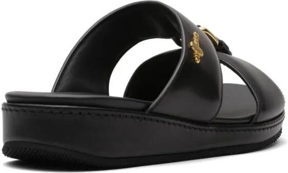 Car Shoe buckle-embellished flat sandals Black