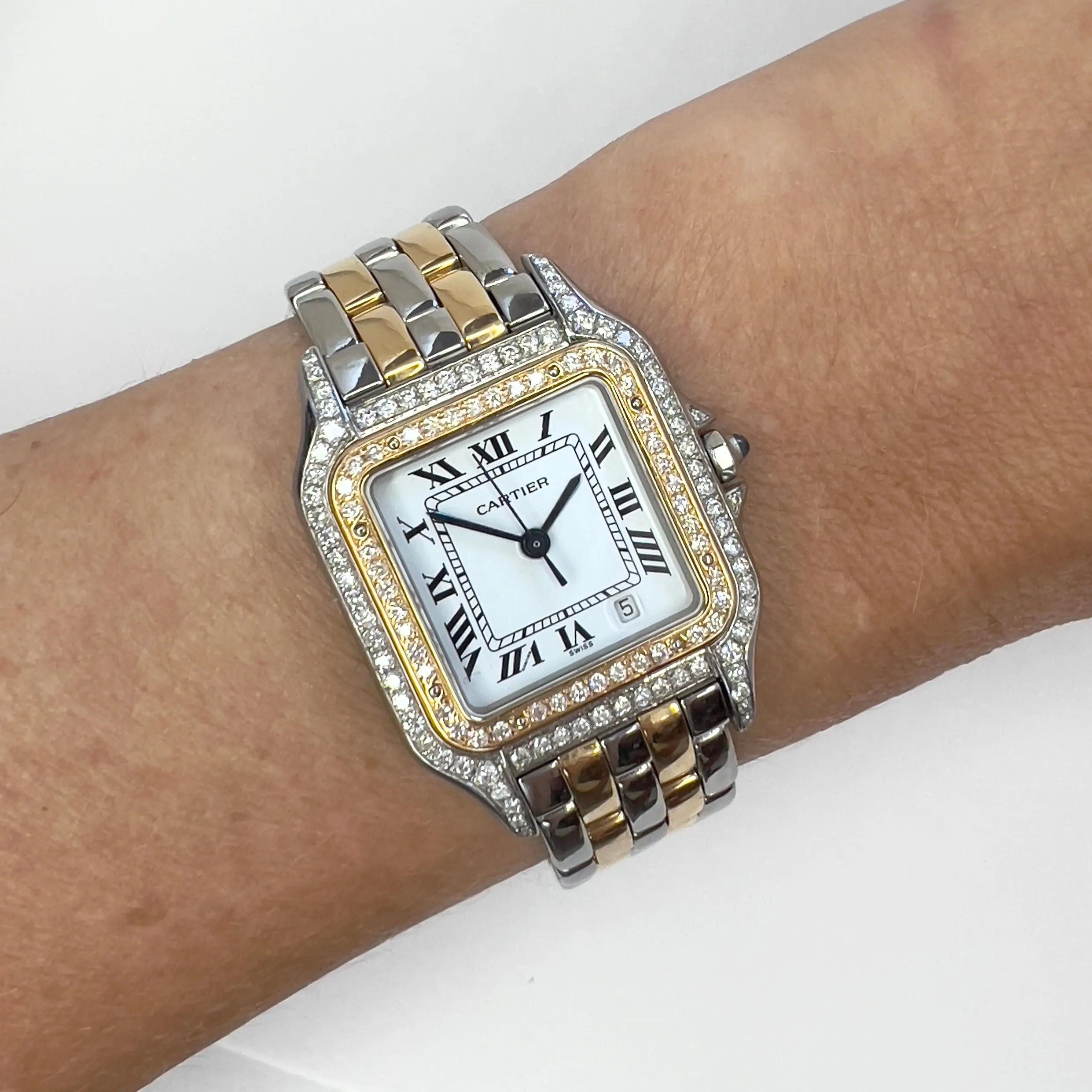 CARTIER PANTHERE 27mm 2 Row Gold Quartz ~1.16TCW DIAMOND Watch