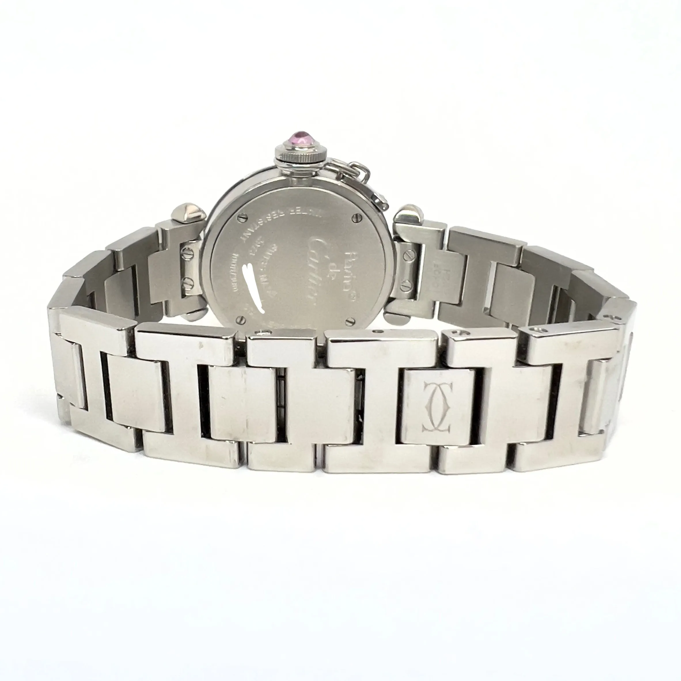 CARTIER PASHA Quartz 27mm Steel 0.73TCW DIAMOND Watch Pink Dial