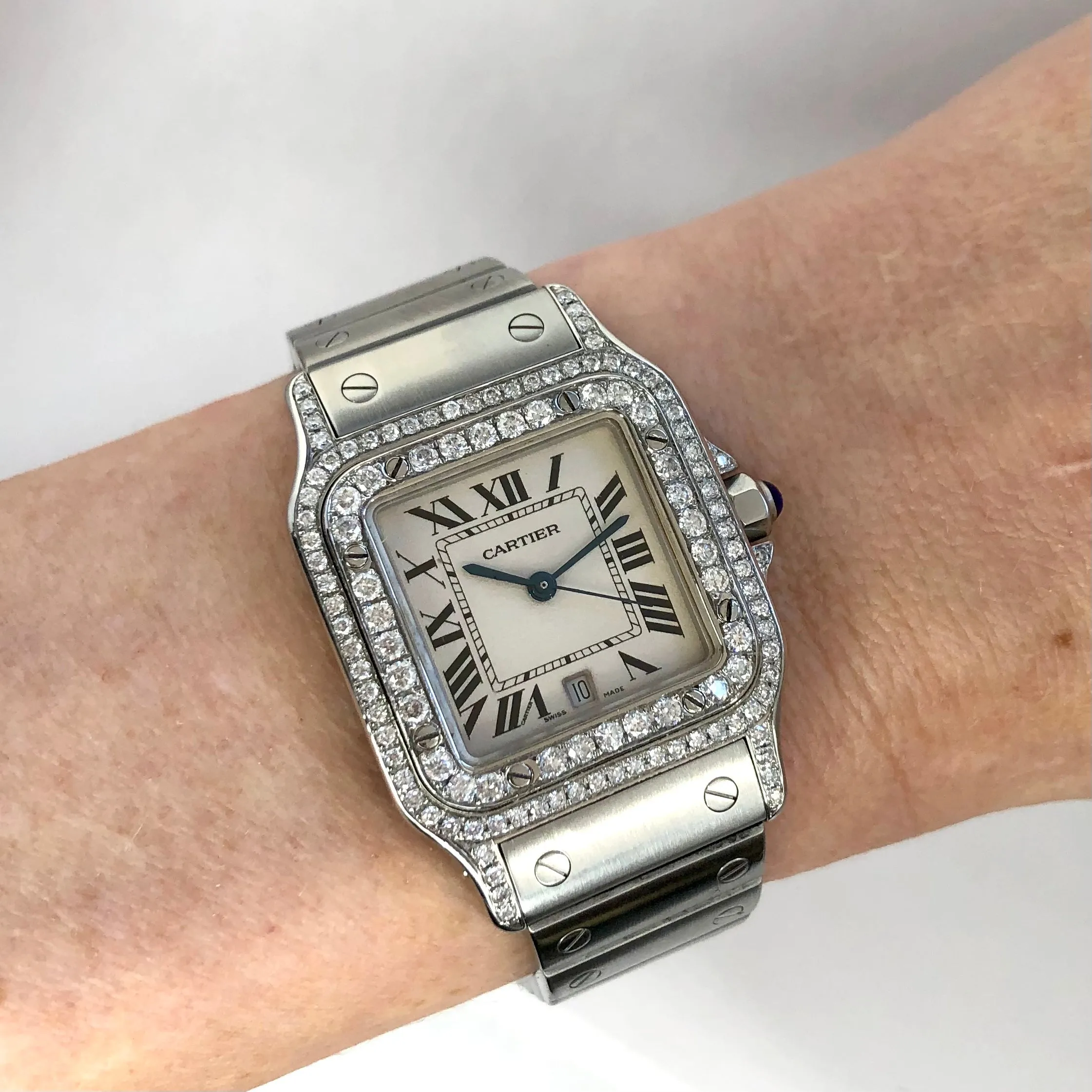 CARTIER SANTOS GALBEE 29mm Quartz Steel ~1.56TCW Diamond Watch NEW Model