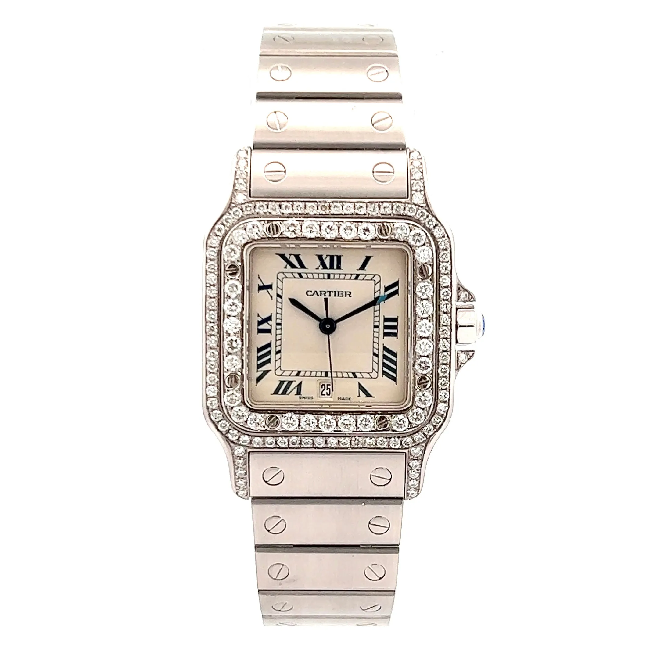 CARTIER SANTOS GALBEE 29mm Quartz Steel 1.57TCW Diamond Watch NEW Model