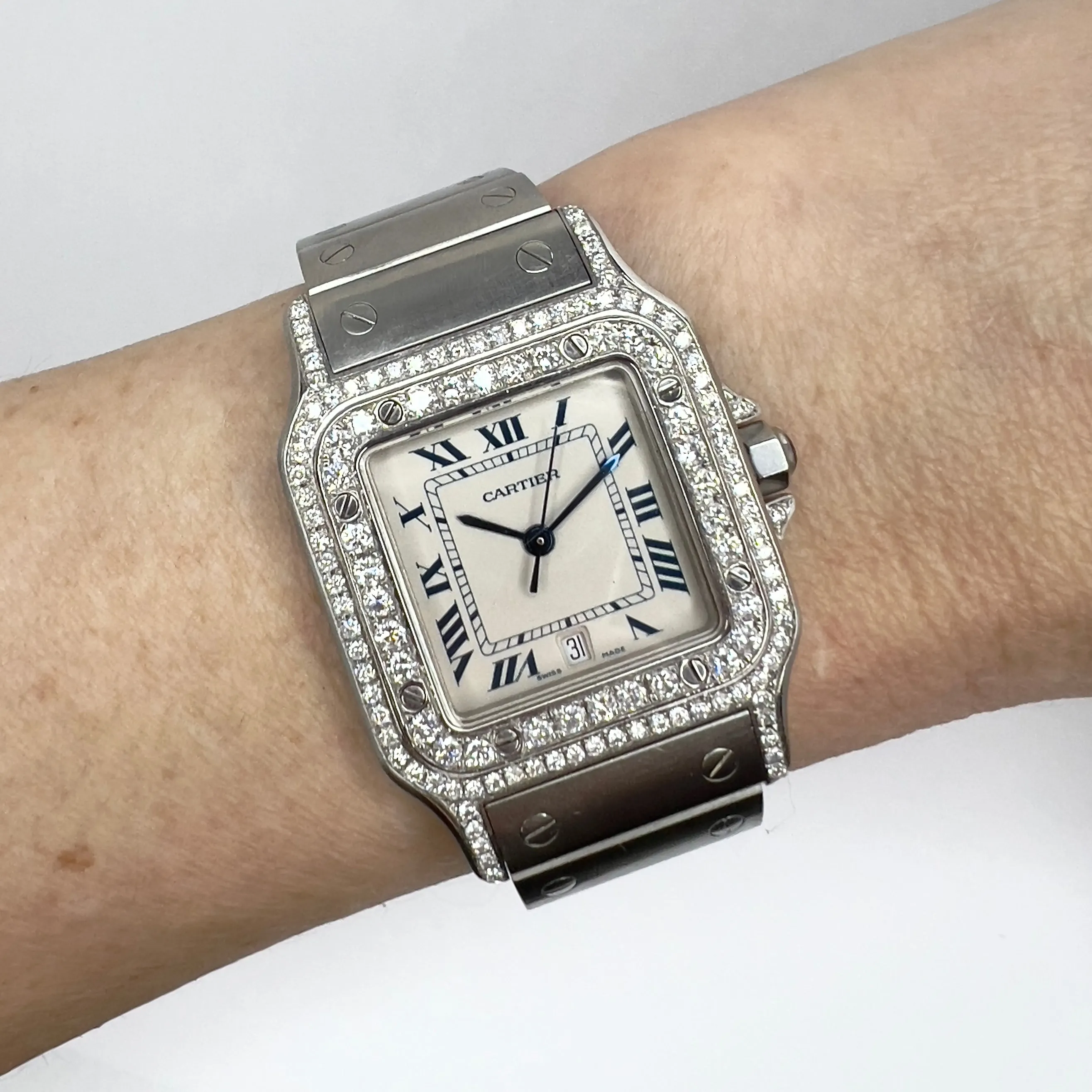 CARTIER SANTOS GALBEE 29mm Quartz Steel 1.57TCW Diamond Watch NEW Model