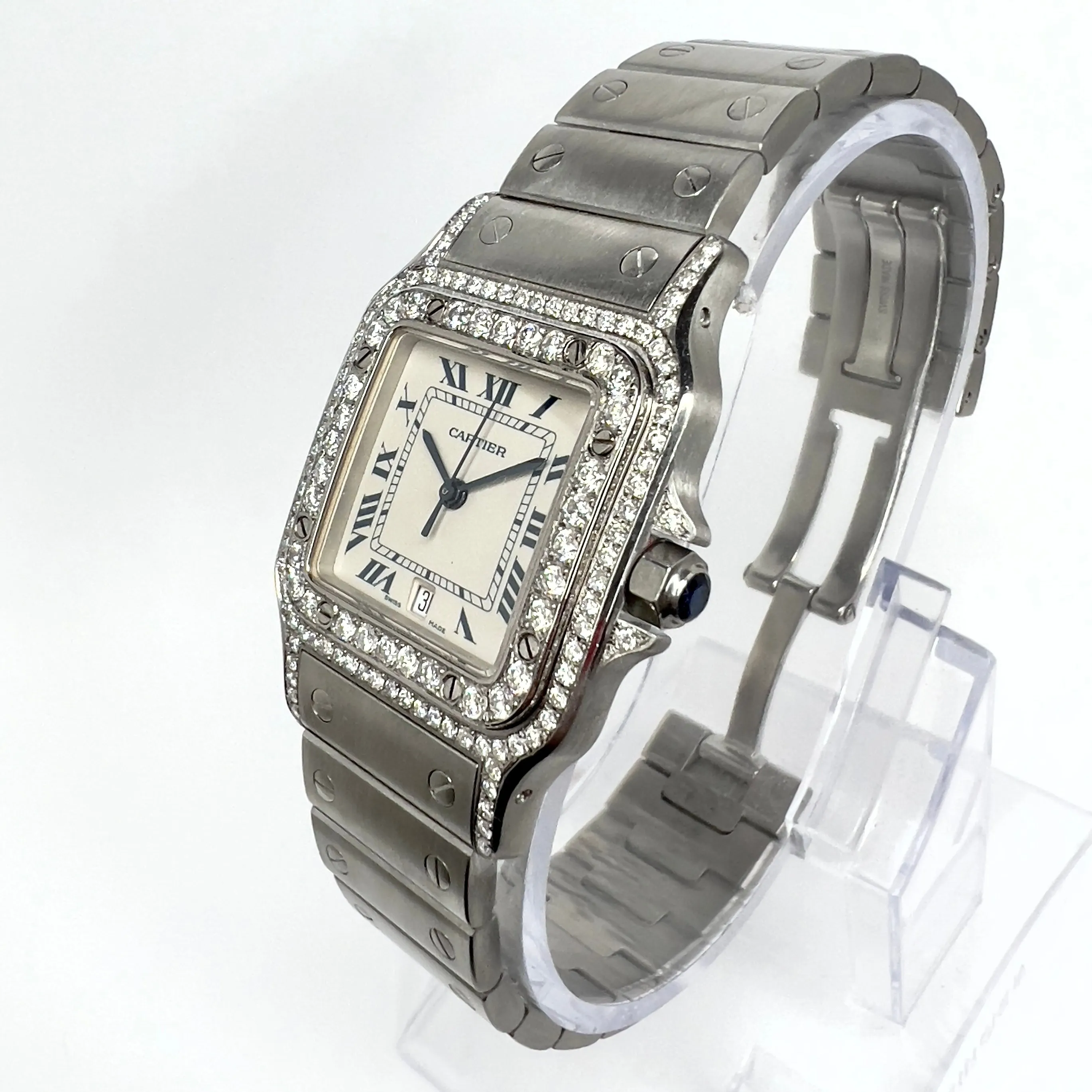 CARTIER SANTOS GALBEE 29mm Quartz Steel 1.57TCW Diamond Watch NEW Model